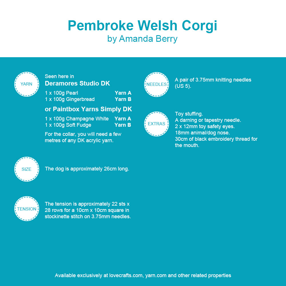 Deramores Pembroke Welsh Corgi Toy Knitting Pattern