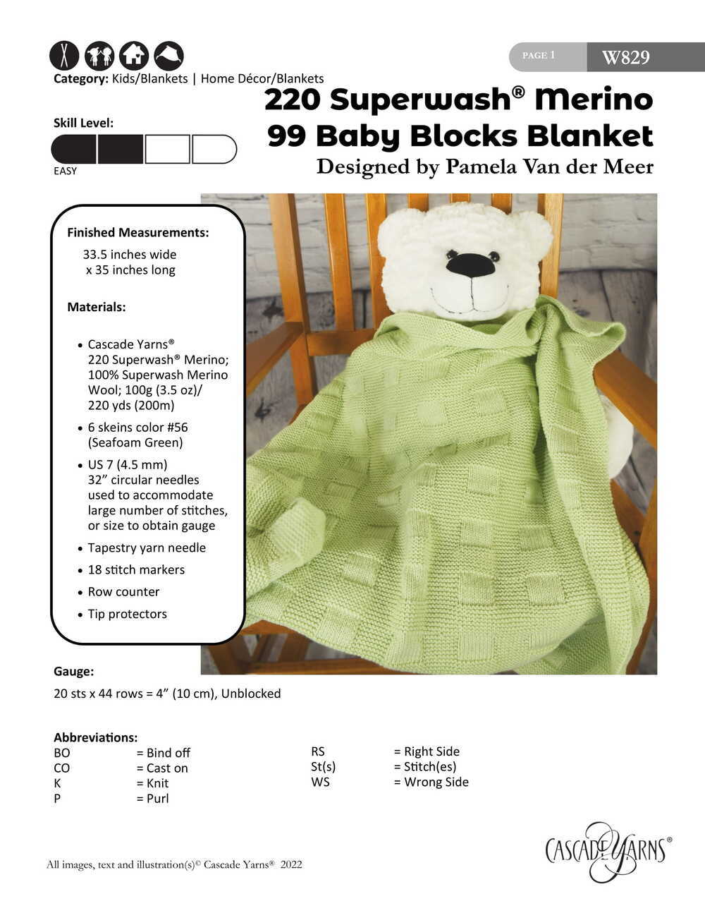 Cascade Yarns W829 99 Baby Blocks Blanket (Free)