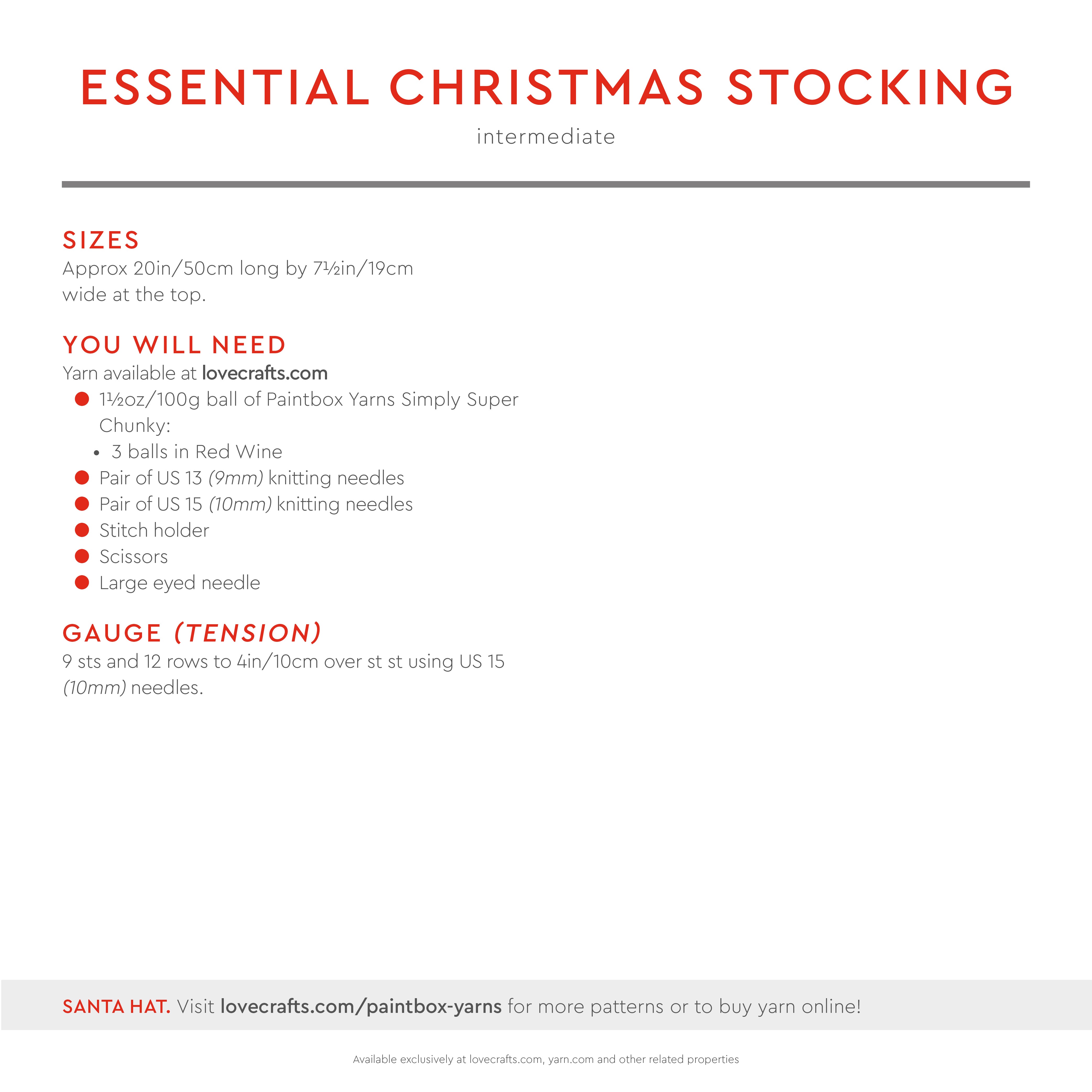 Paintbox Yarns Essential Christmas Stocking Knitting Pattern