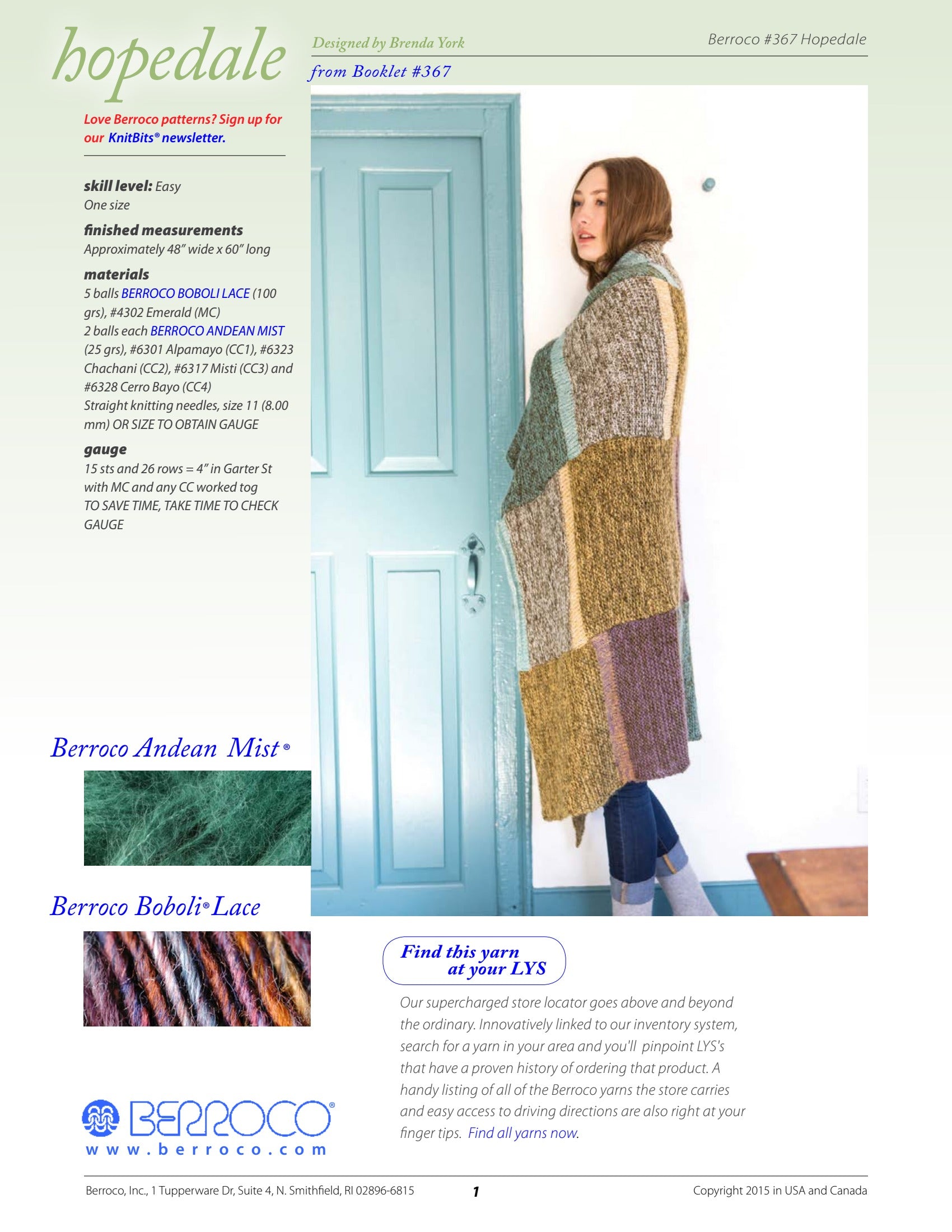 Berroco Hopedale Blanket Knitting Pattern