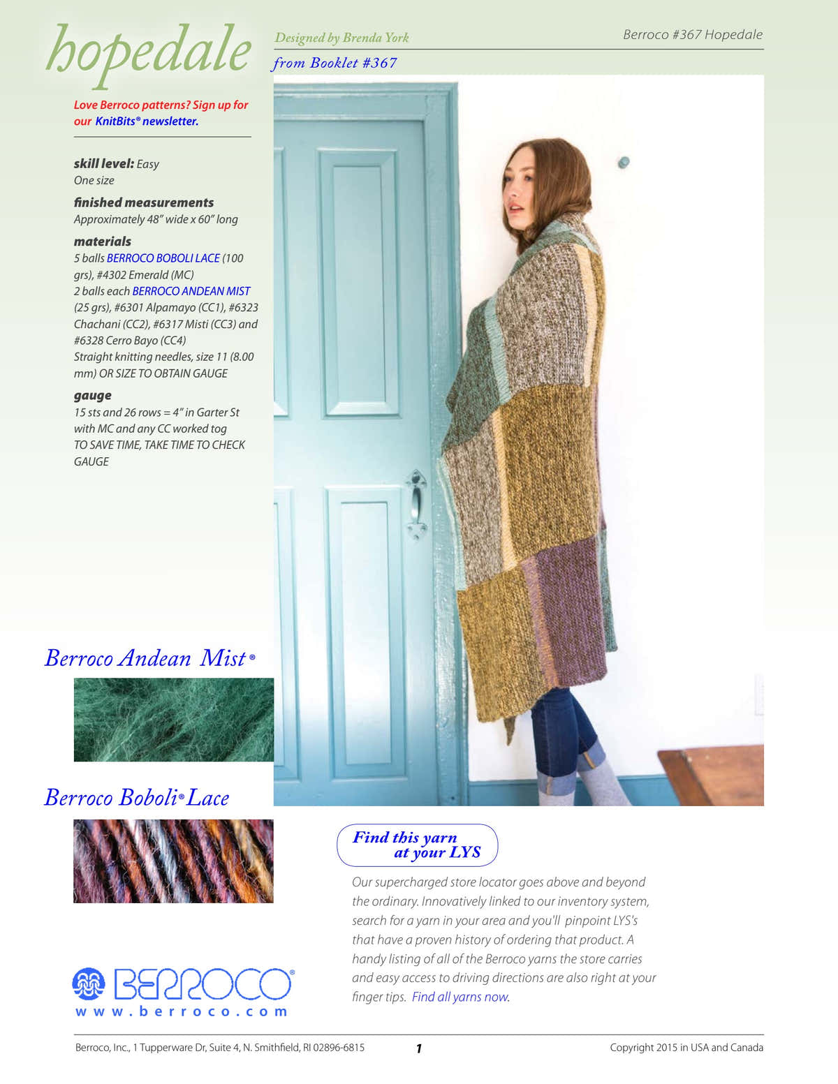 Berroco Hopedale Blanket Knitting Pattern