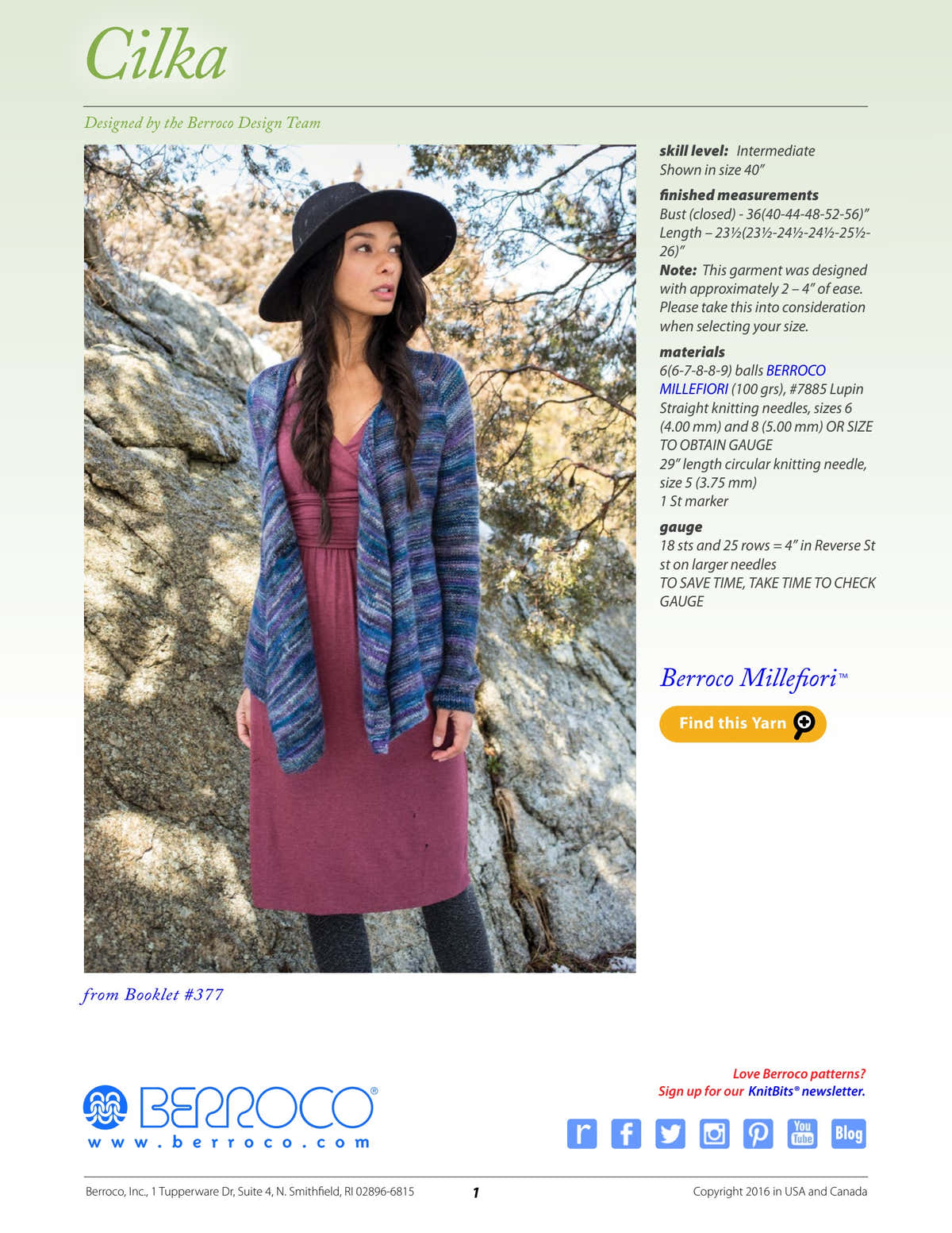 Berroco Cilka Cardigan Knitting Pattern