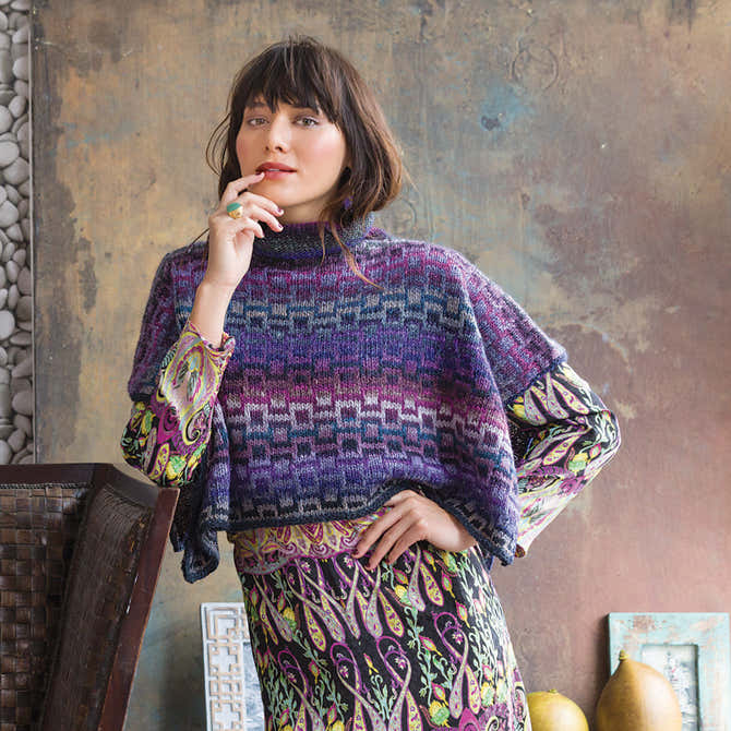 Noro Mosaic Poncho Cape Knitting Pattern