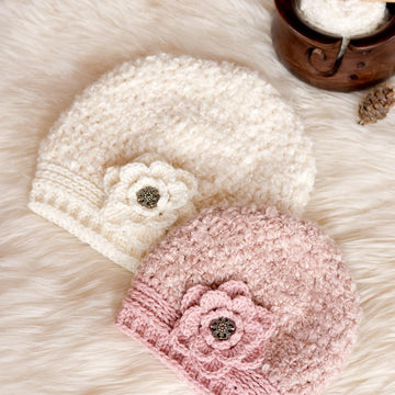 Easy Chunky Winter Hat with Flower - 3 Sizes