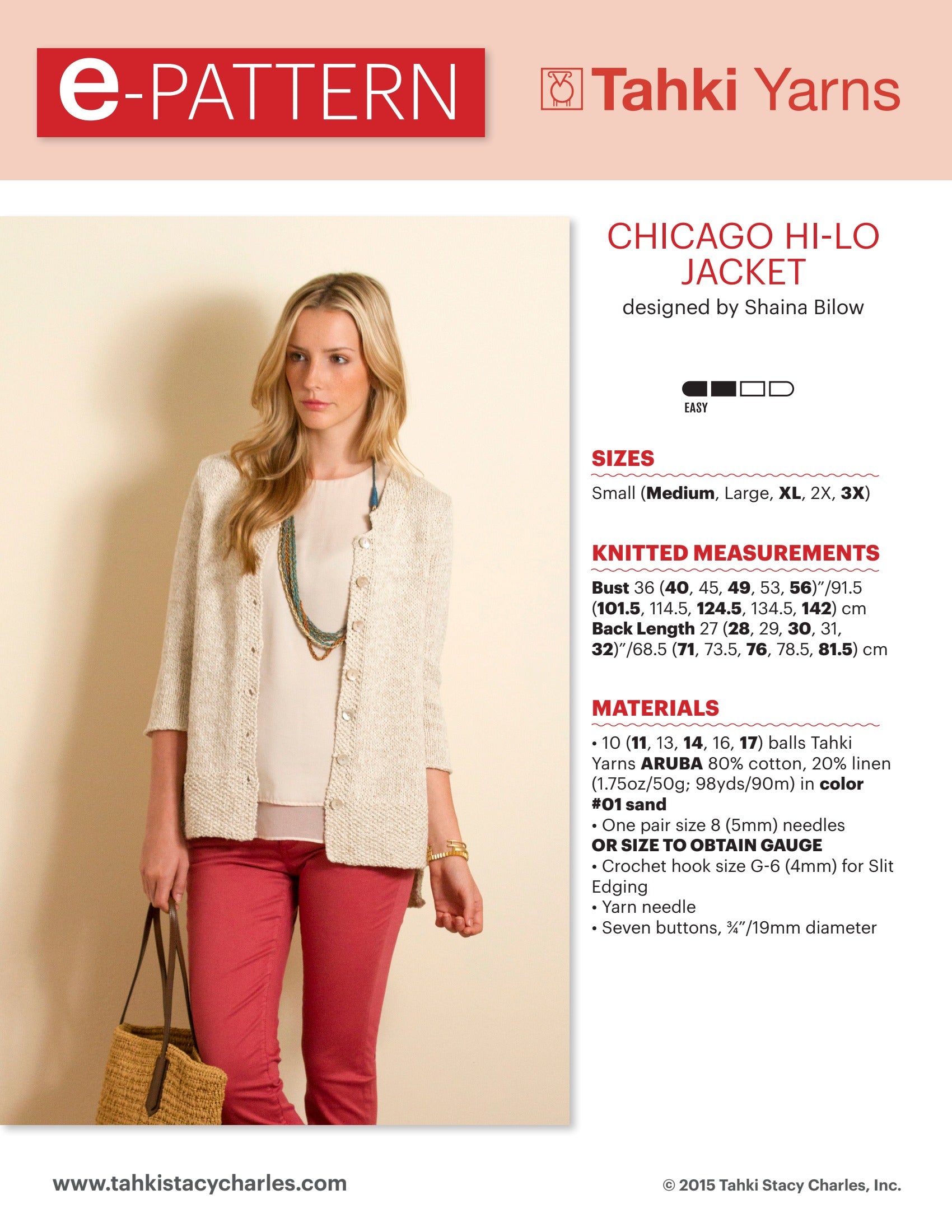 Tahki Yarns Chicago Hi-Lo Jacket Knitting Pattern