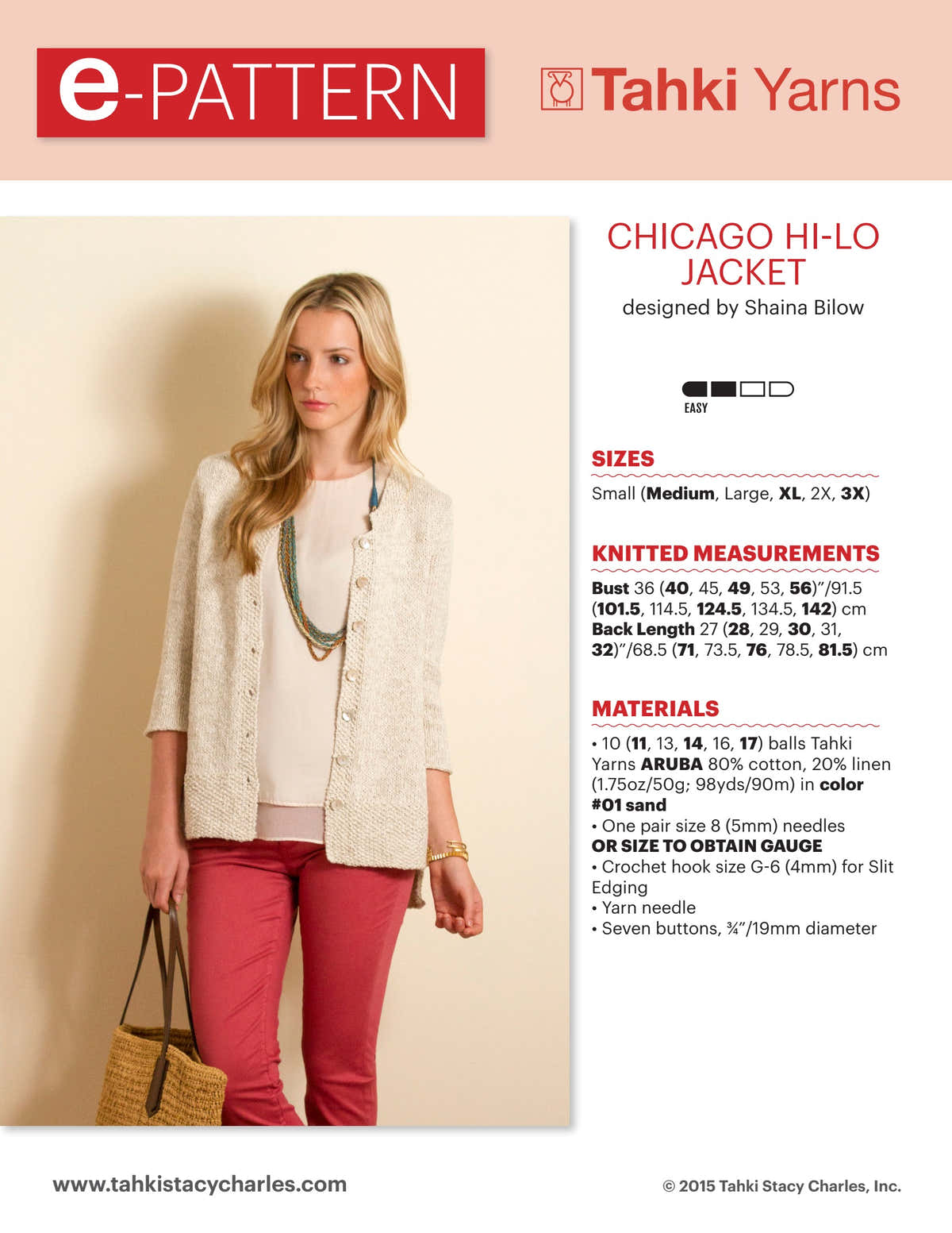 Tahki Yarns Chicago Hi-Lo Jacket Knitting Pattern