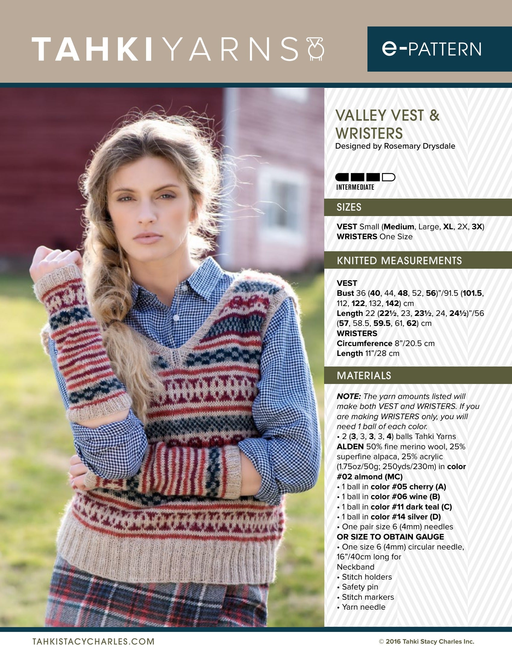 Tahki Yarns Valley Vest & Wristers Knitting Pattern