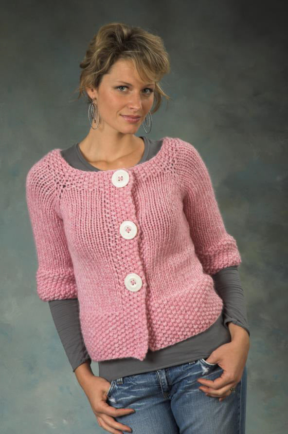 Women's Top Down Raglan Cardigan in Plymouth Yarn De Aire - 2258 - PDF