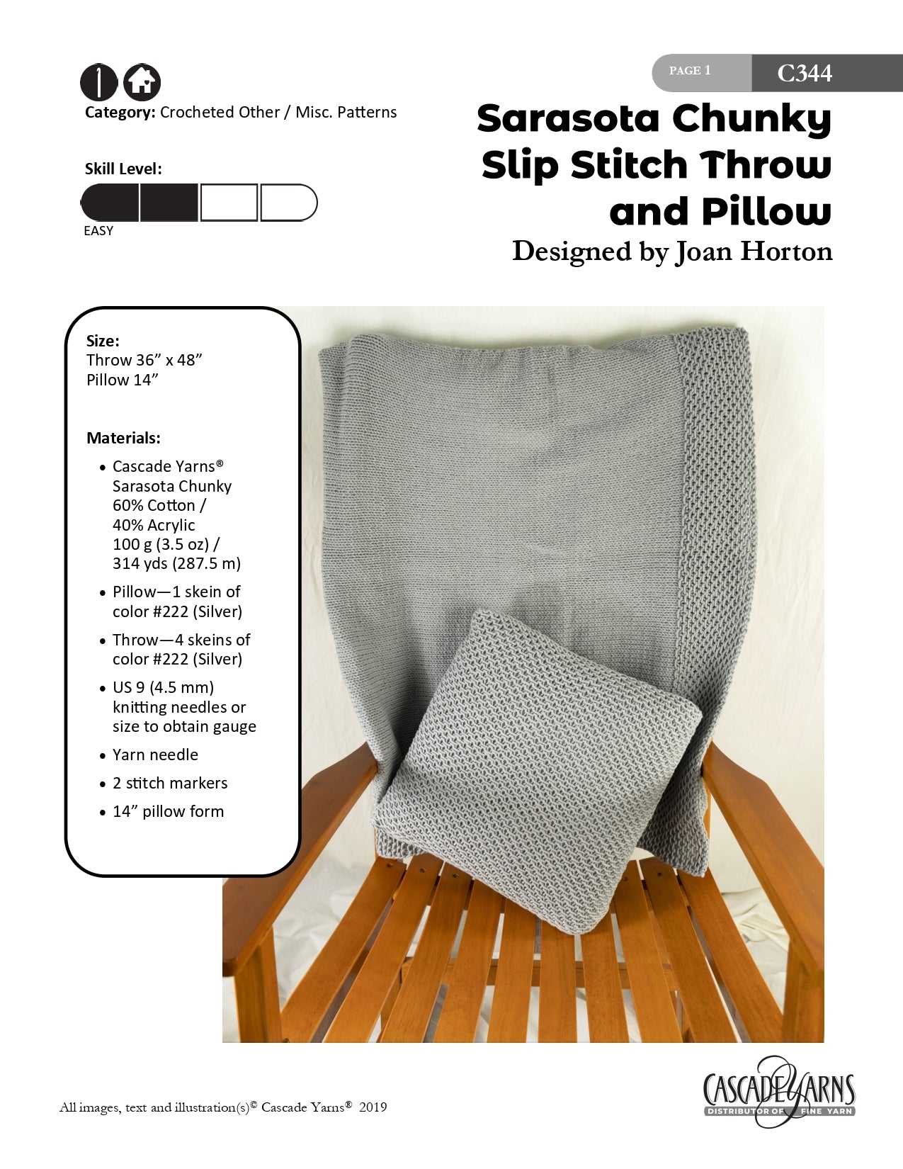 Slip Stitch Throw & Pillow in Cascade Yarns Sarasota ChunkyFree