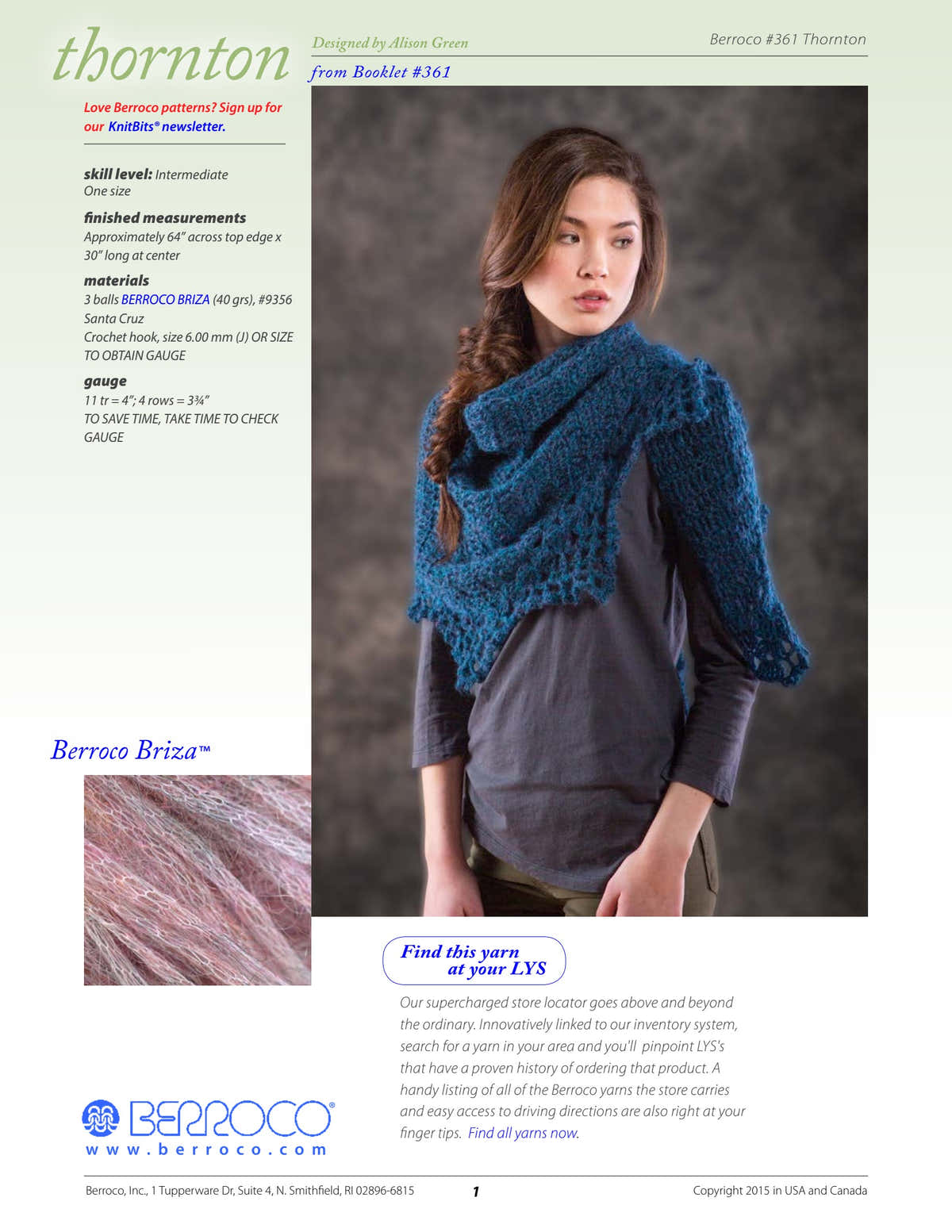 Berroco Thornton Shawl Crochet Pattern