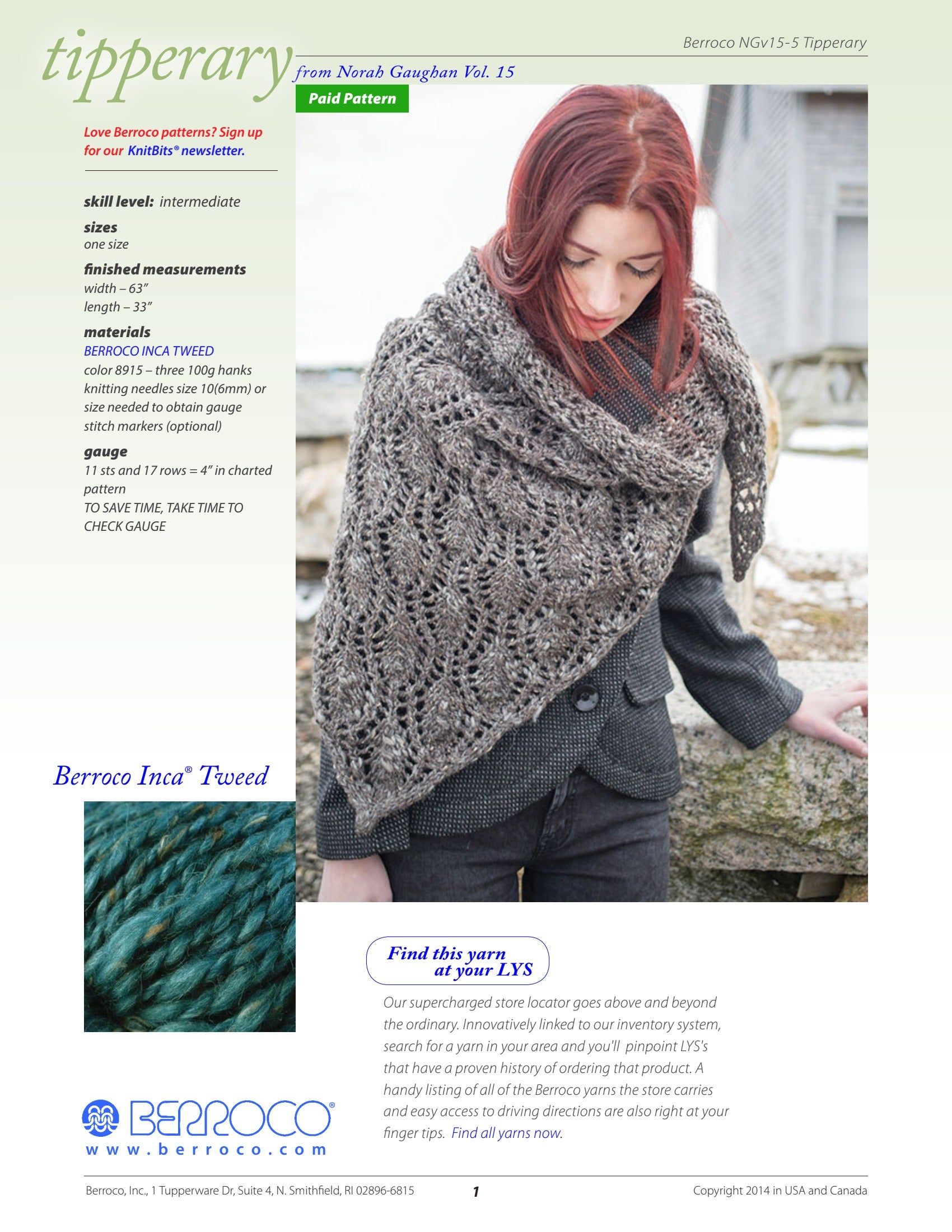 Berroco Tipperary Wrap Knitting Pattern