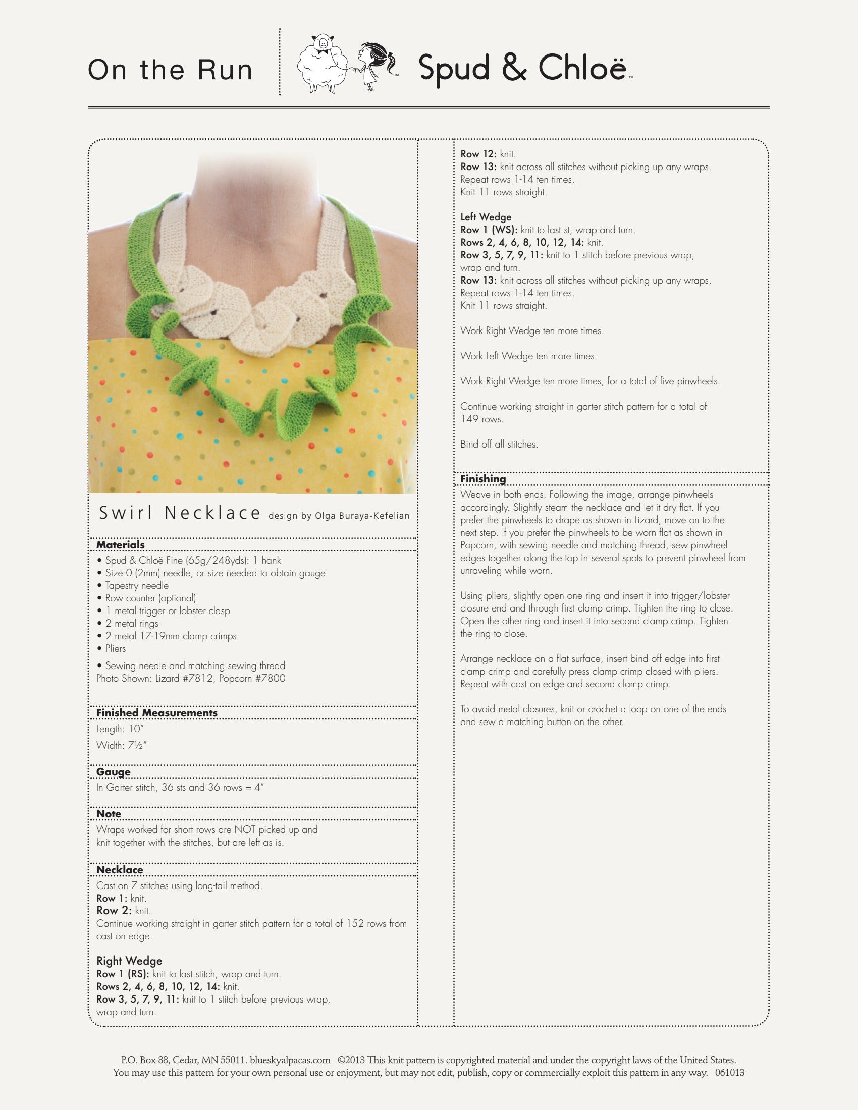 Spud & Chloe by Blue Sky Fibers Swirl Necklace Knitting