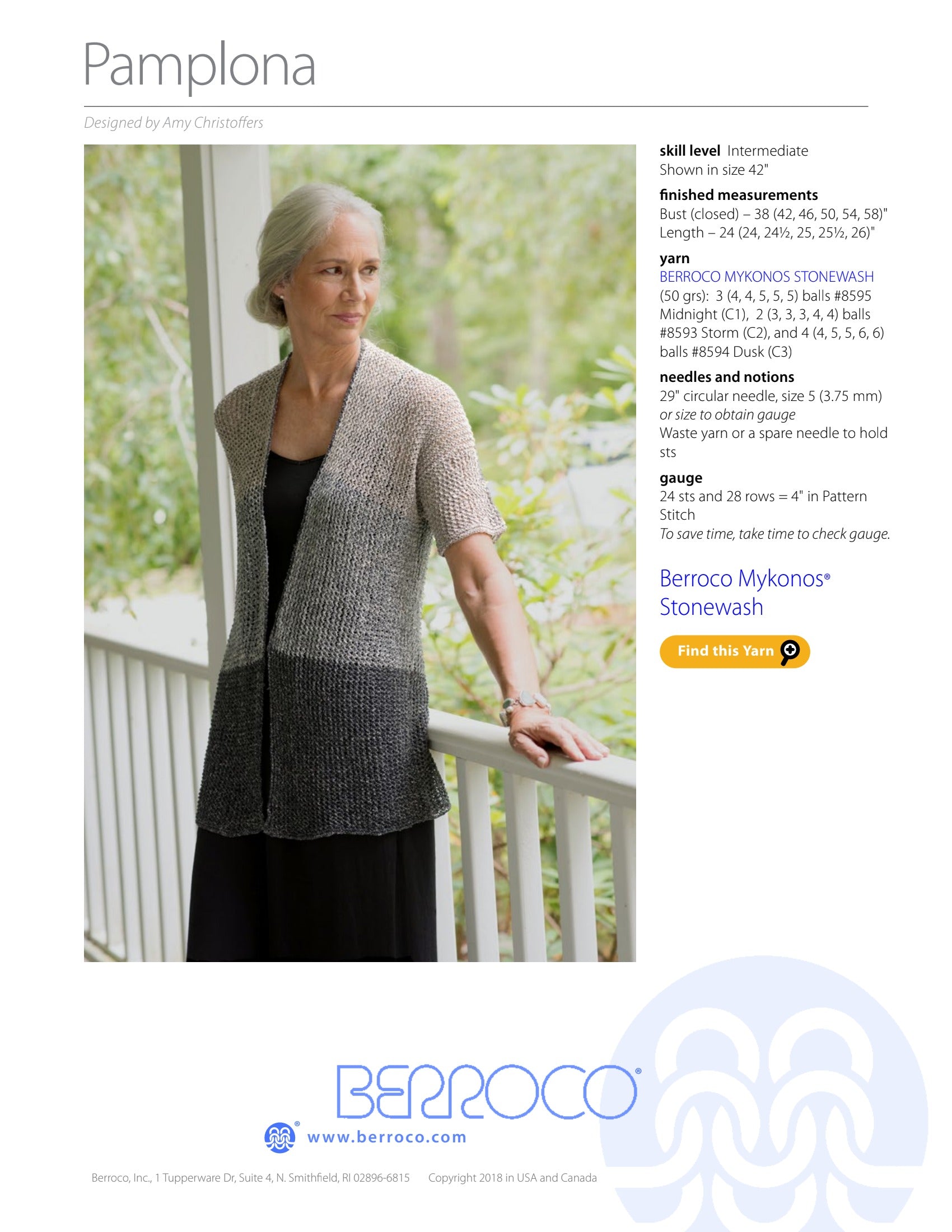Berroco Pamplona Cardigan Knitting Pattern