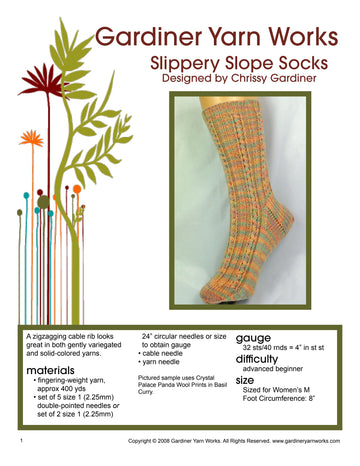 Gardiner Yarn Works Slippery Slope Socks Knitting Pattern