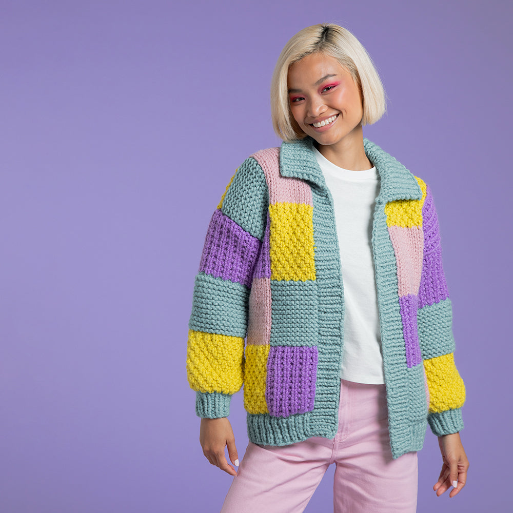 Paintbox Yarns Playful Patchwork Cardigan Knitting Pattern