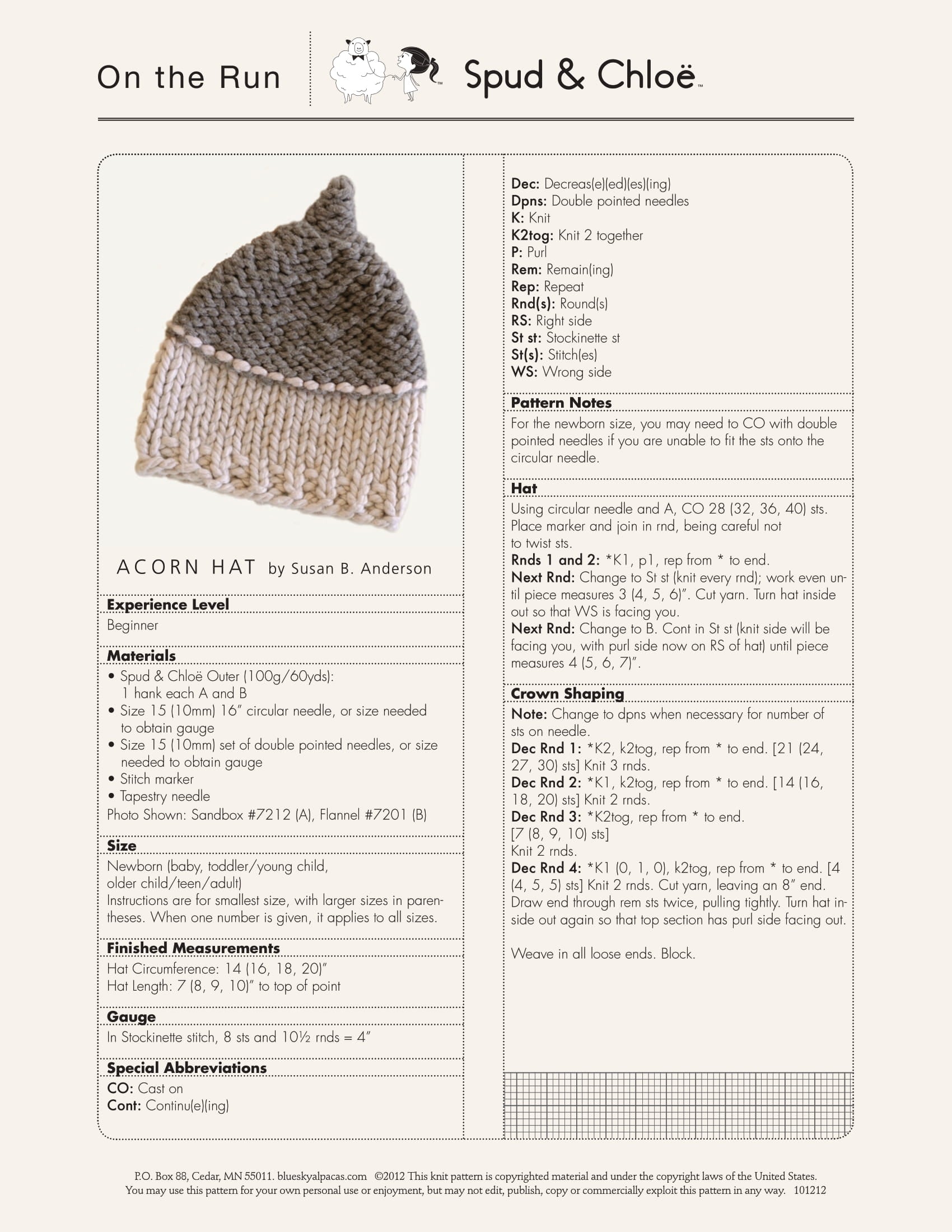 Acorn Hat Knitting Pattern