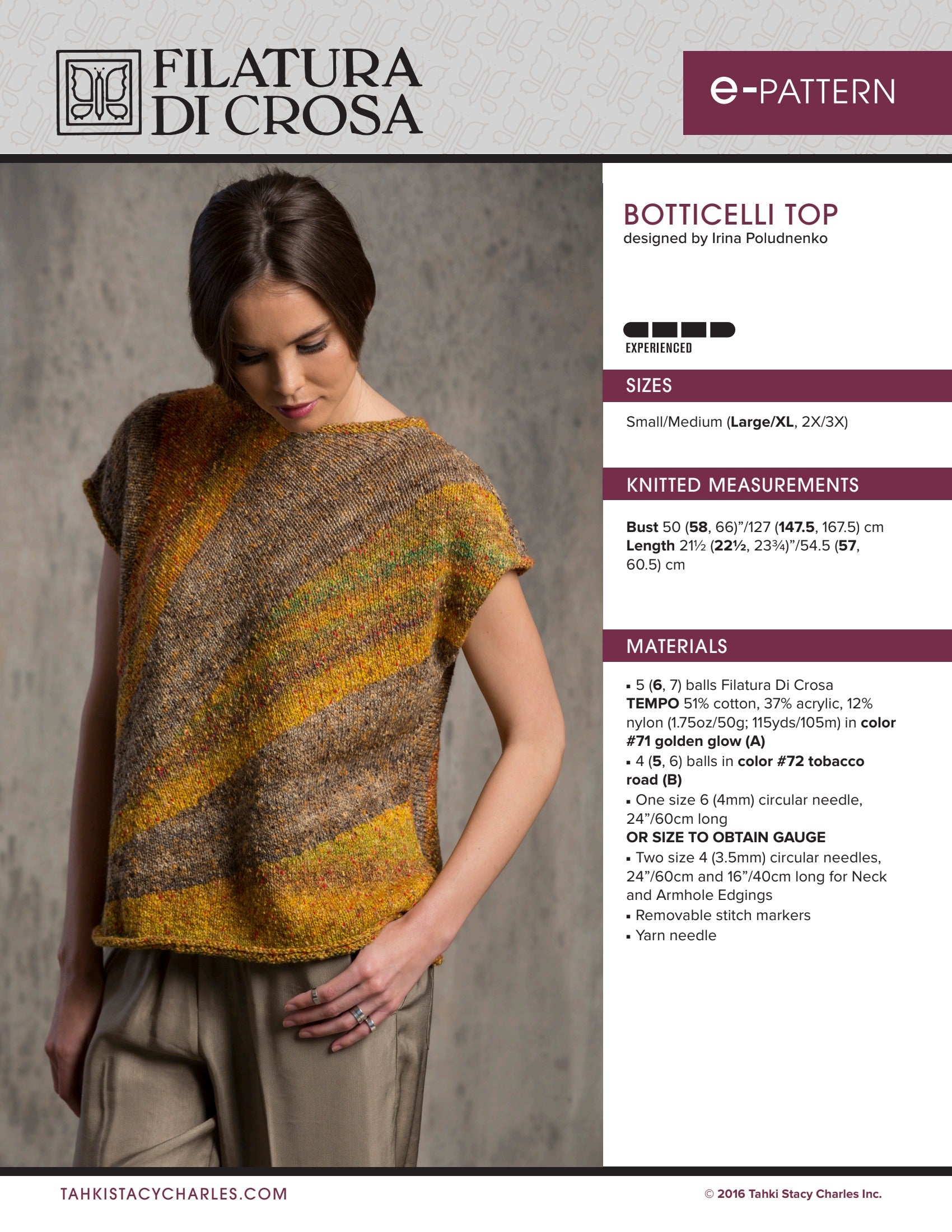 Filatura Di Crosa Botticelli Top Jumper Knitting Pattern
