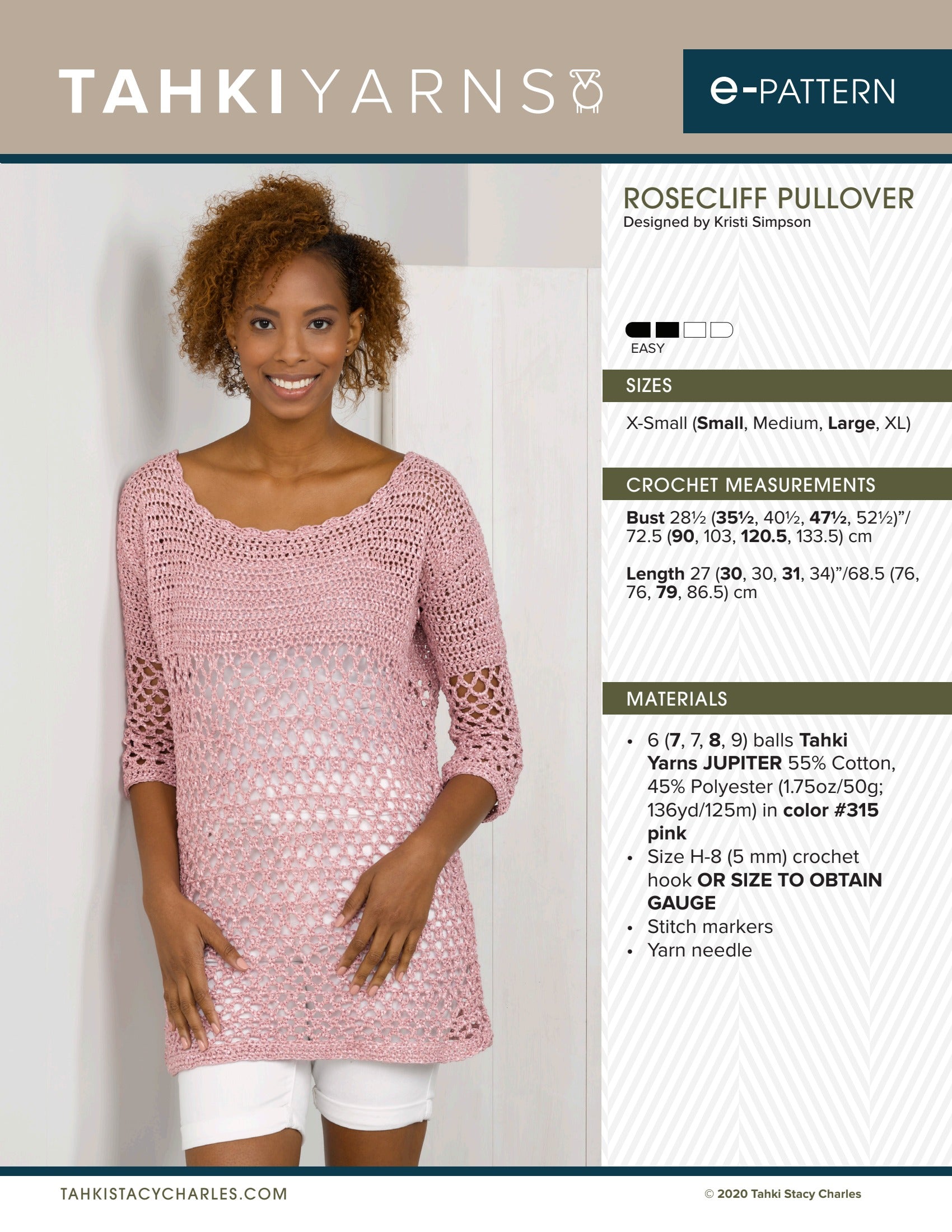 Tahki Yarns Rosecliff Pullover Crochet Pattern