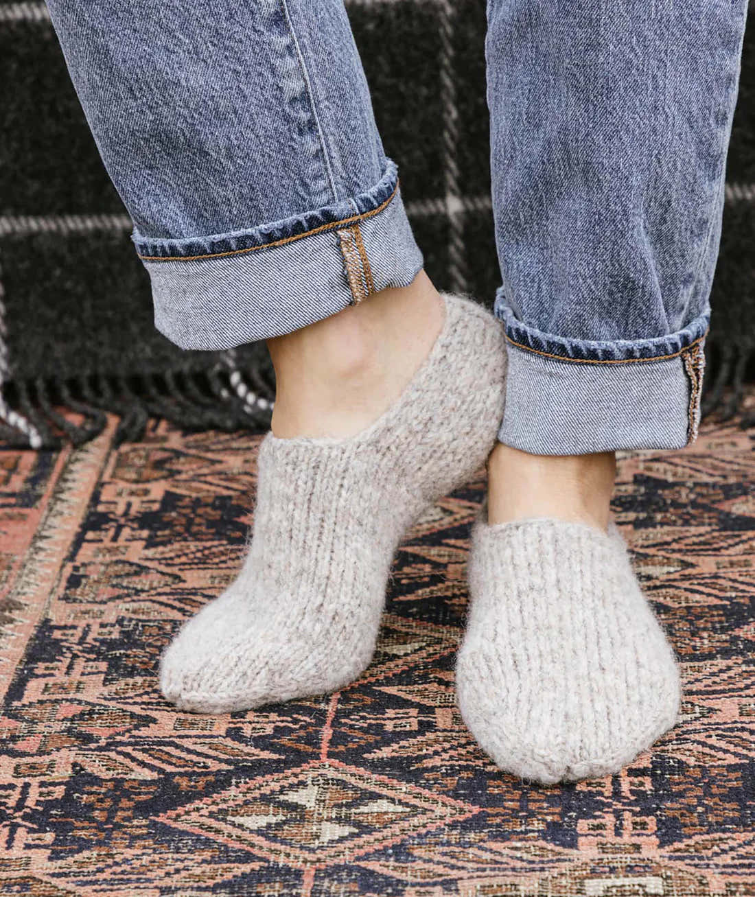 Churchmouse Studio Cozy Slipper Socks in Rowan Brushed Fleece/Kelbourne Lucky Tweed