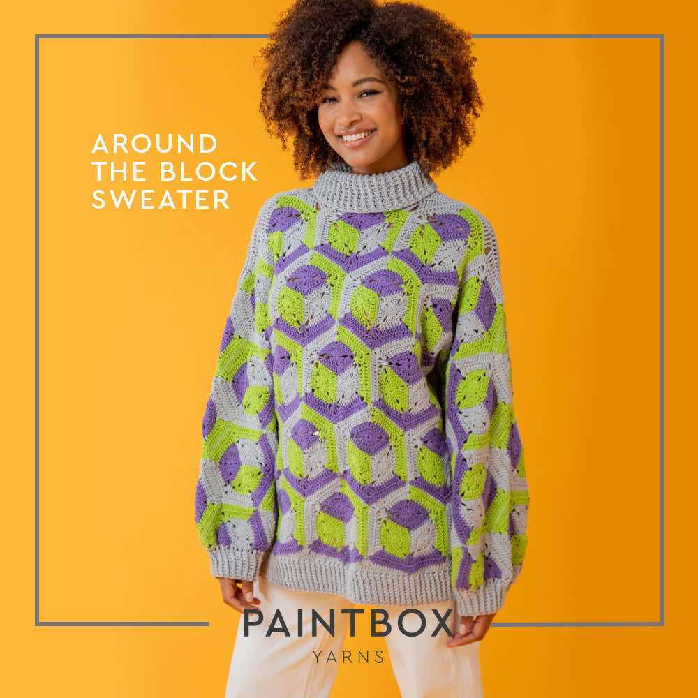 Paintbox Yarns Around the Block Sweater Crochet Pattern