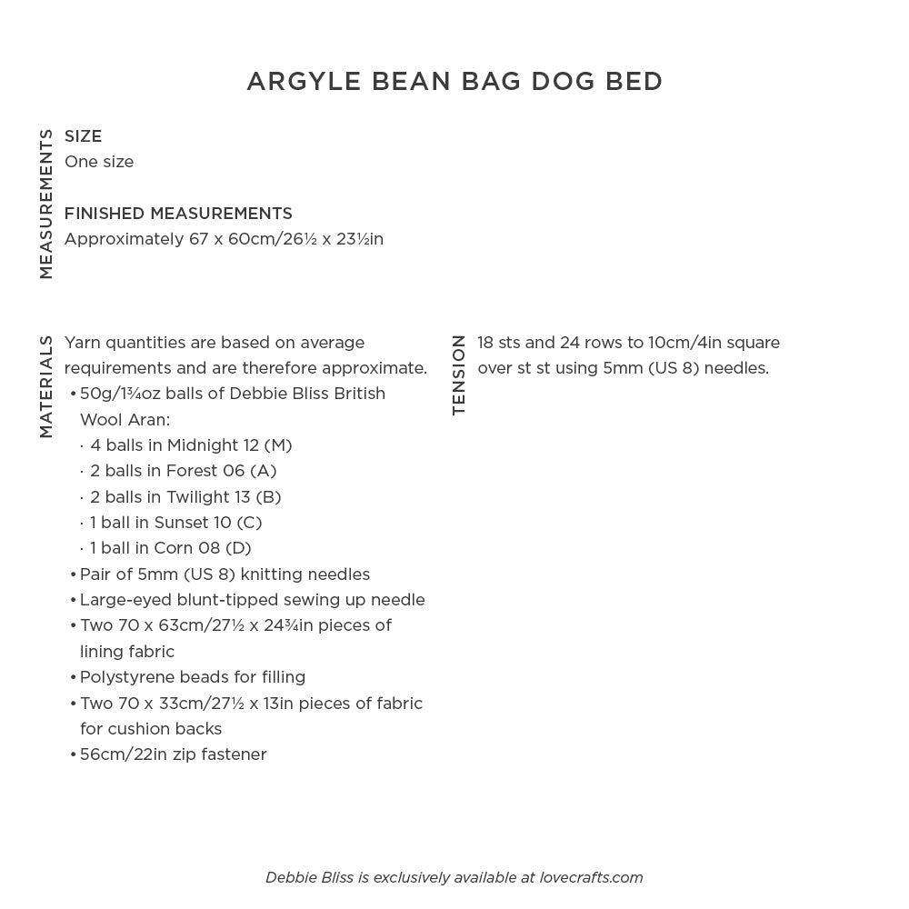 Debbie Bliss Argyle Bean Bag Dog Bed Knitting Pattern