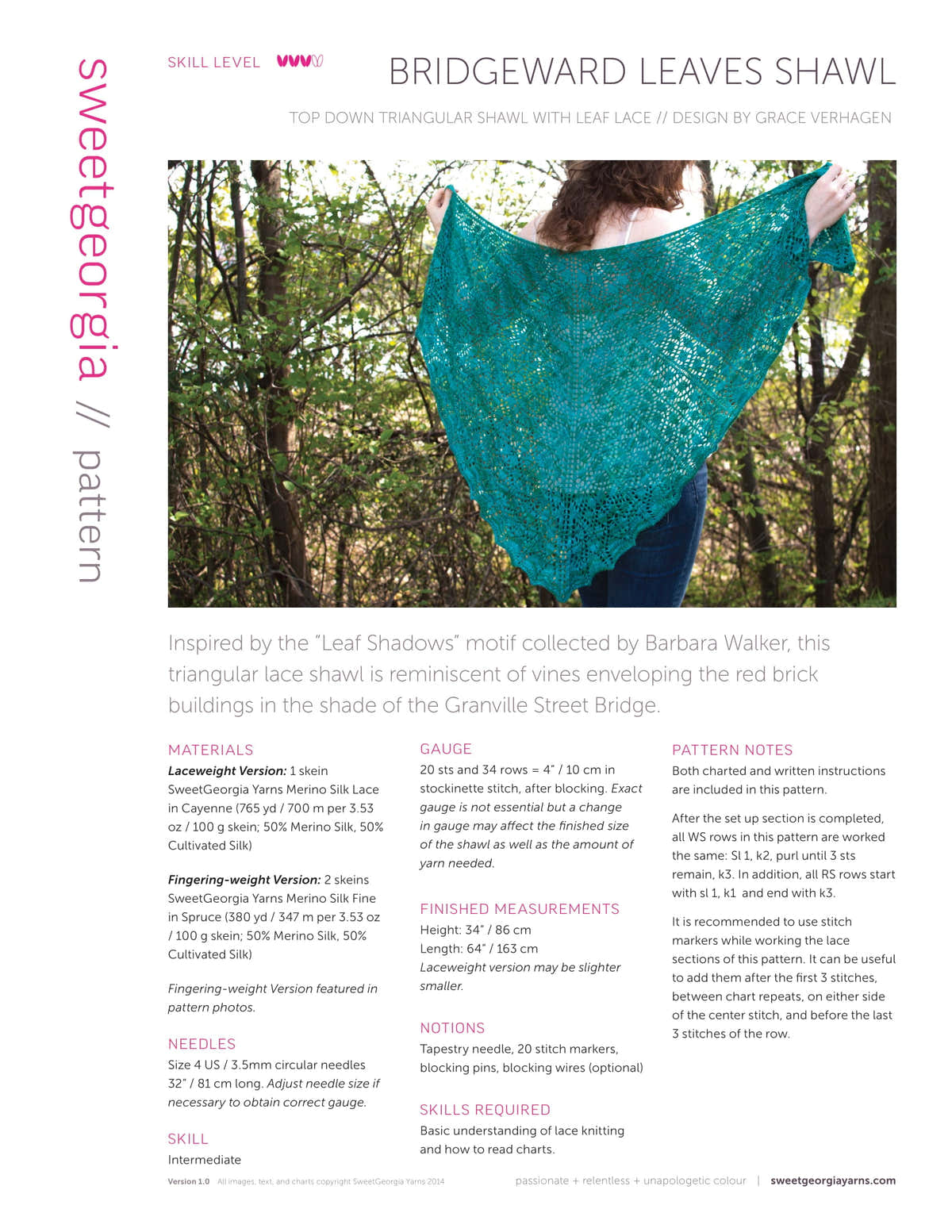 SweetGeorgia Bridgeward Leaves Shawl Wrap Knitting Pattern