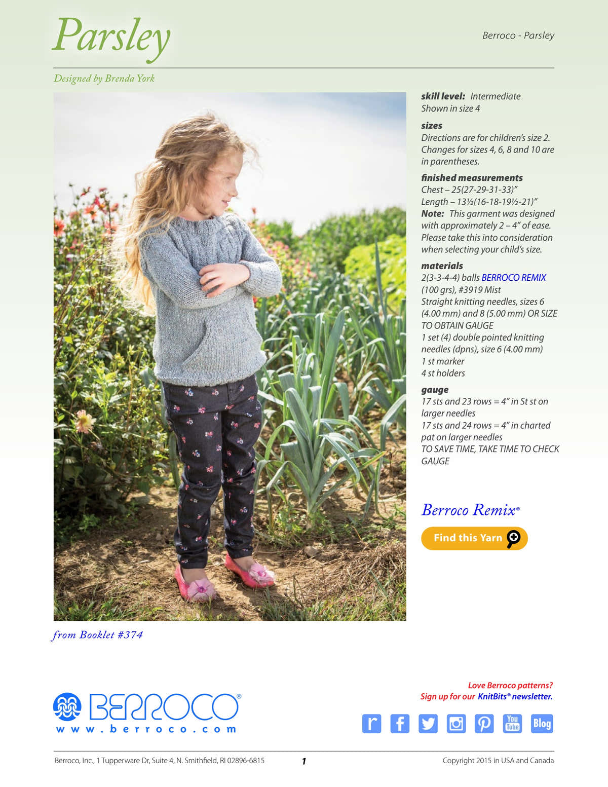 Berroco Parsley Jumper Knitting Pattern