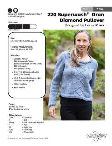 Diamond Pullover in Cascade Yarns 220 Superwash® Aran - A387 - Free PDF