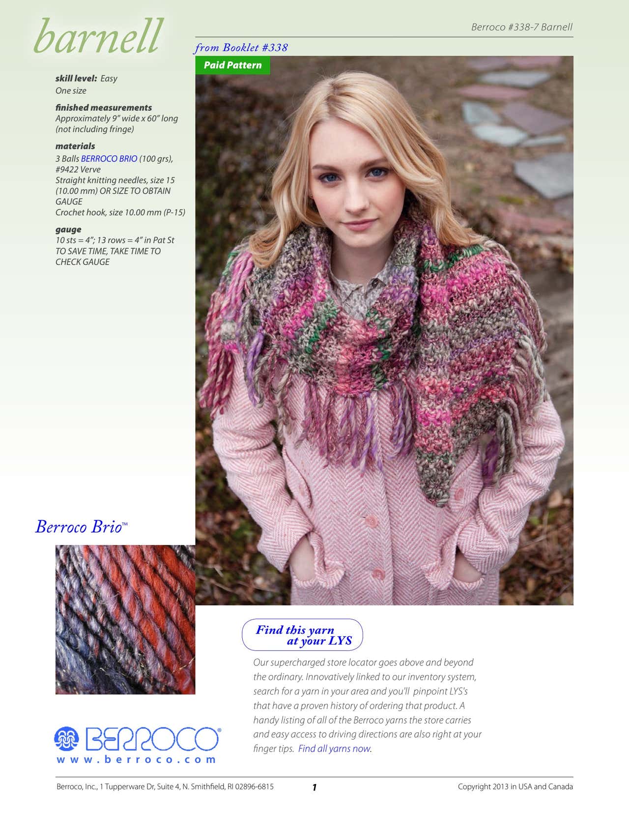 Berroco Barnell Scarf Knitting Pattern