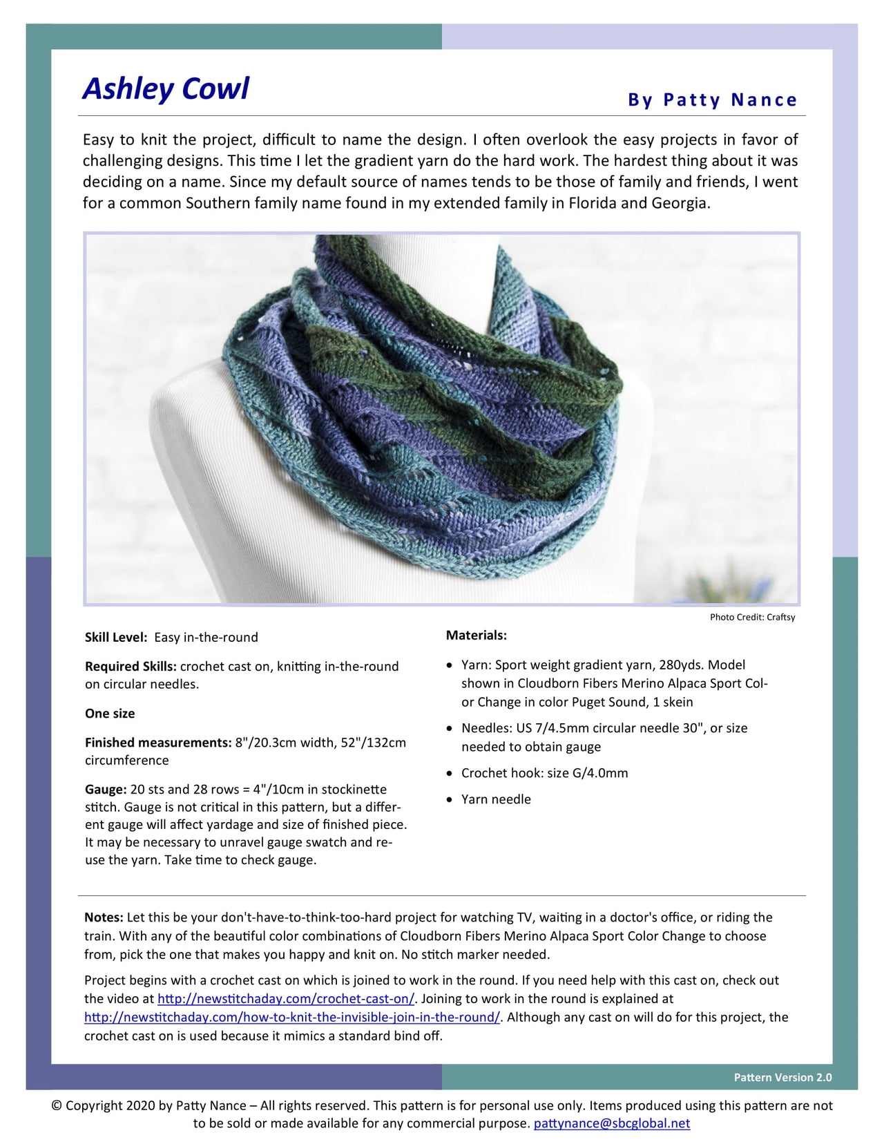 Patty's Knits Ashley Cowl Knitting Pattern