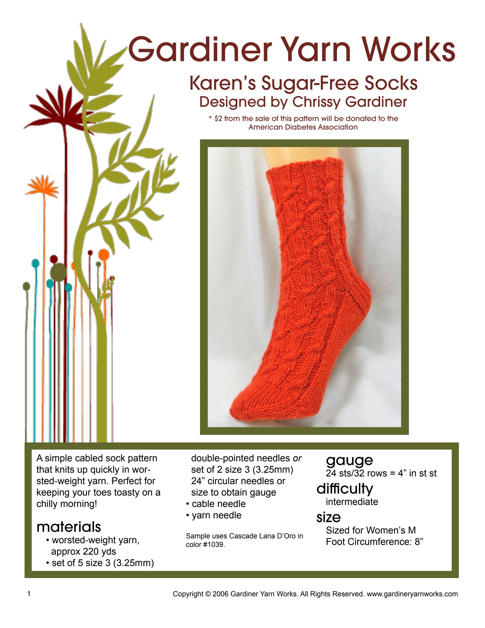 Gardiner Yarn Works Karen's Sugar-Free Socks Knitting