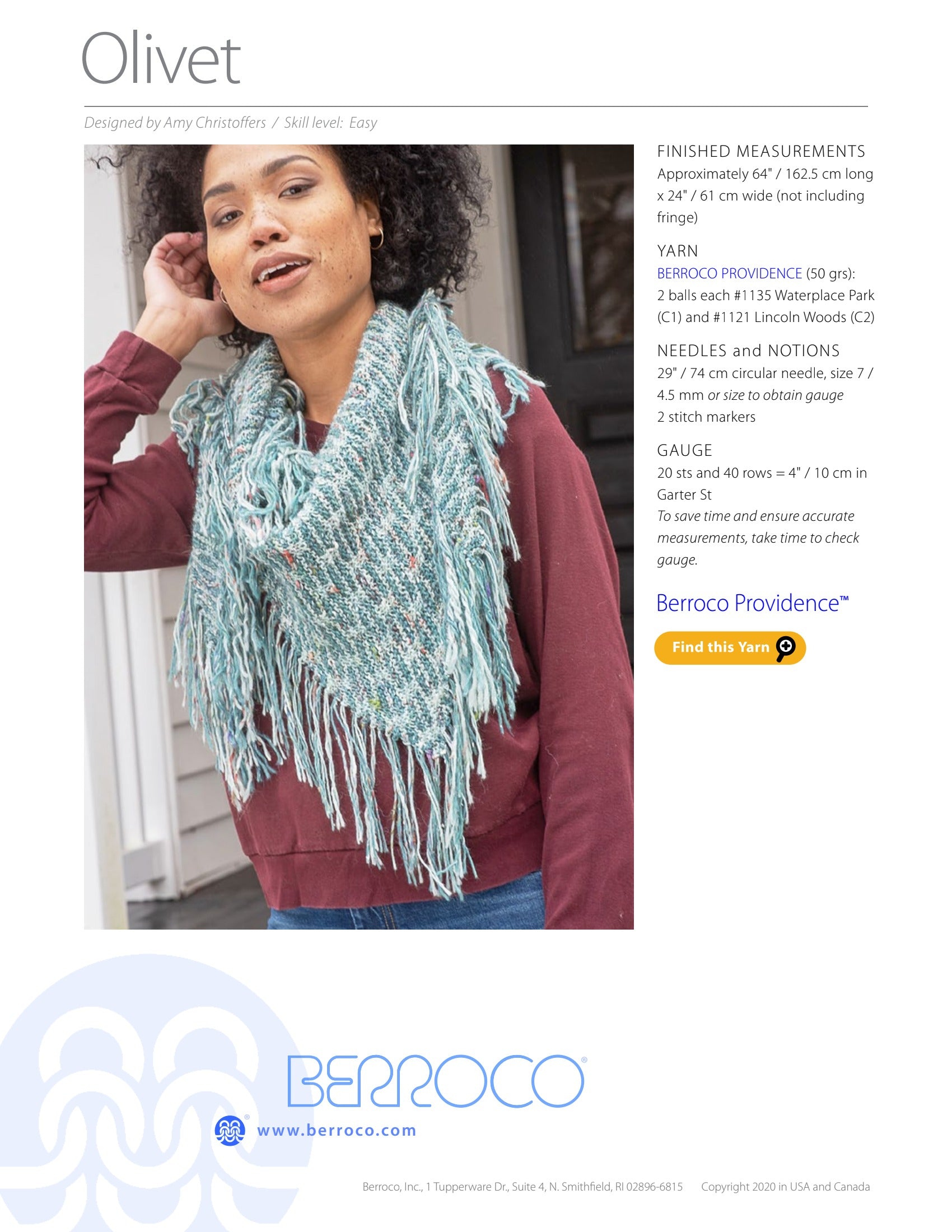 Berroco Olivet Wrap Knitting Pattern