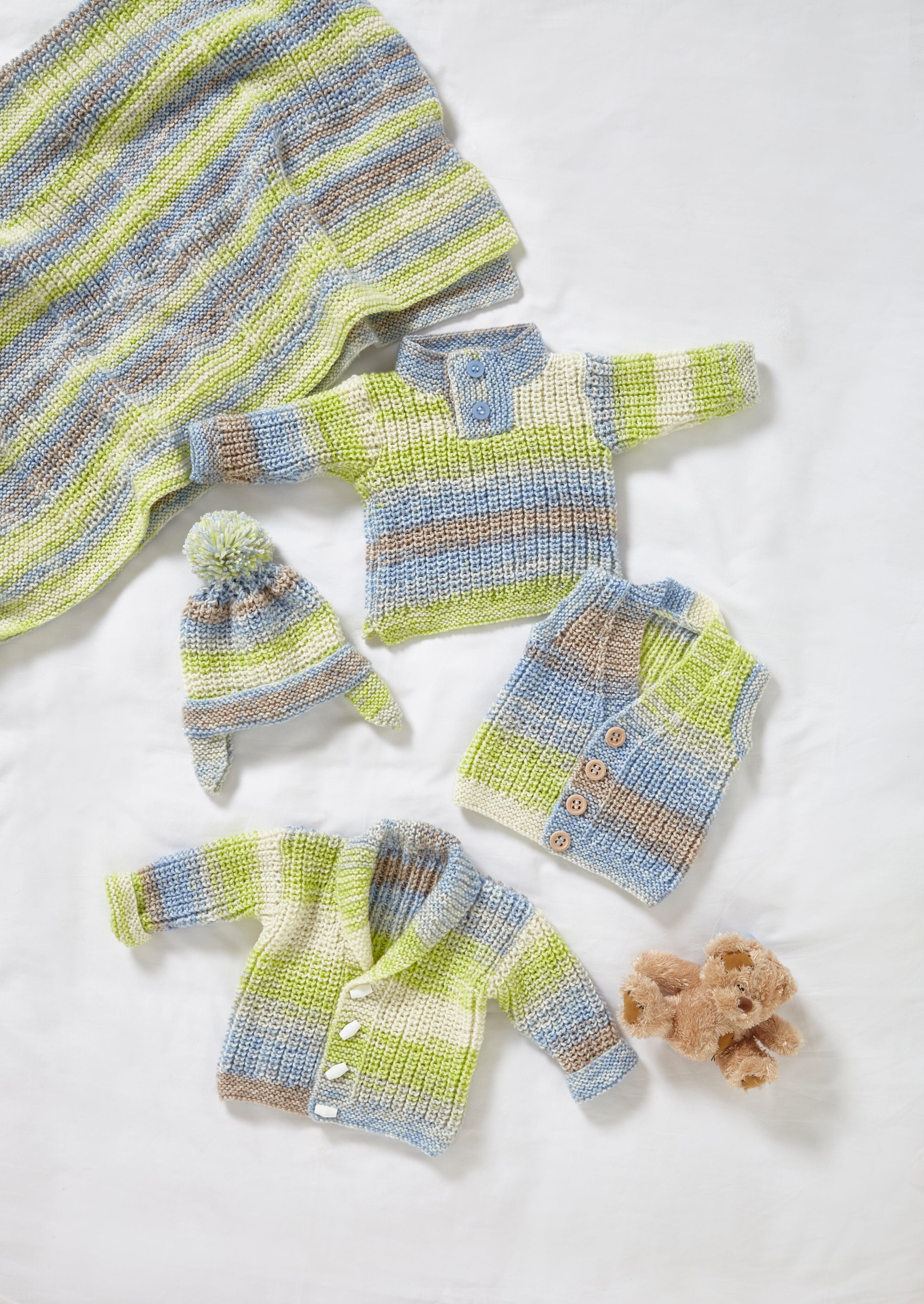 Babies Jacket, Gilet, Sweater, Hat & Blanket in King Cole Cutie Pie DK - P6031 - Leaflet