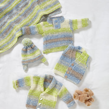 Babies Jacket, Gilet, Sweater, Hat & Blanket in King Cole Cutie Pie DK - P6031 - Leaflet