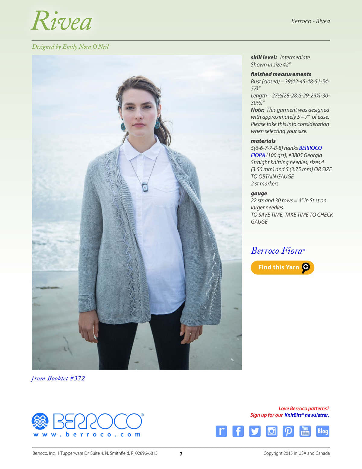 Berroco Rivea Cardigan Knitting Pattern