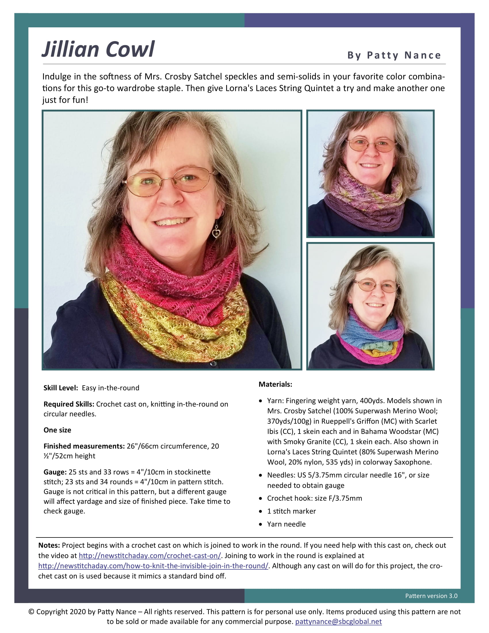 Patty's Knits Jillian Cowl Knitting Pattern