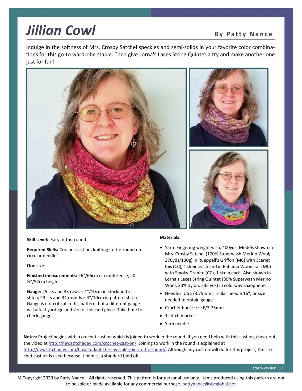 Patty's Knits Jillian Cowl Knitting Pattern