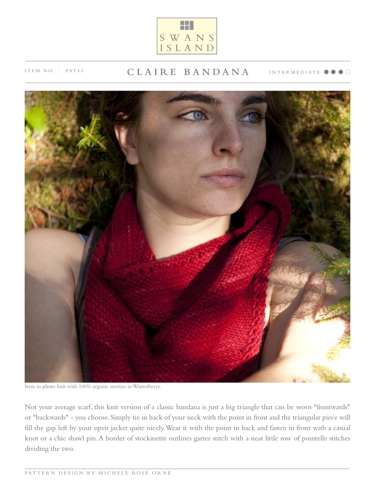Swans Island Claire Bandana Scarf Knitting Pattern