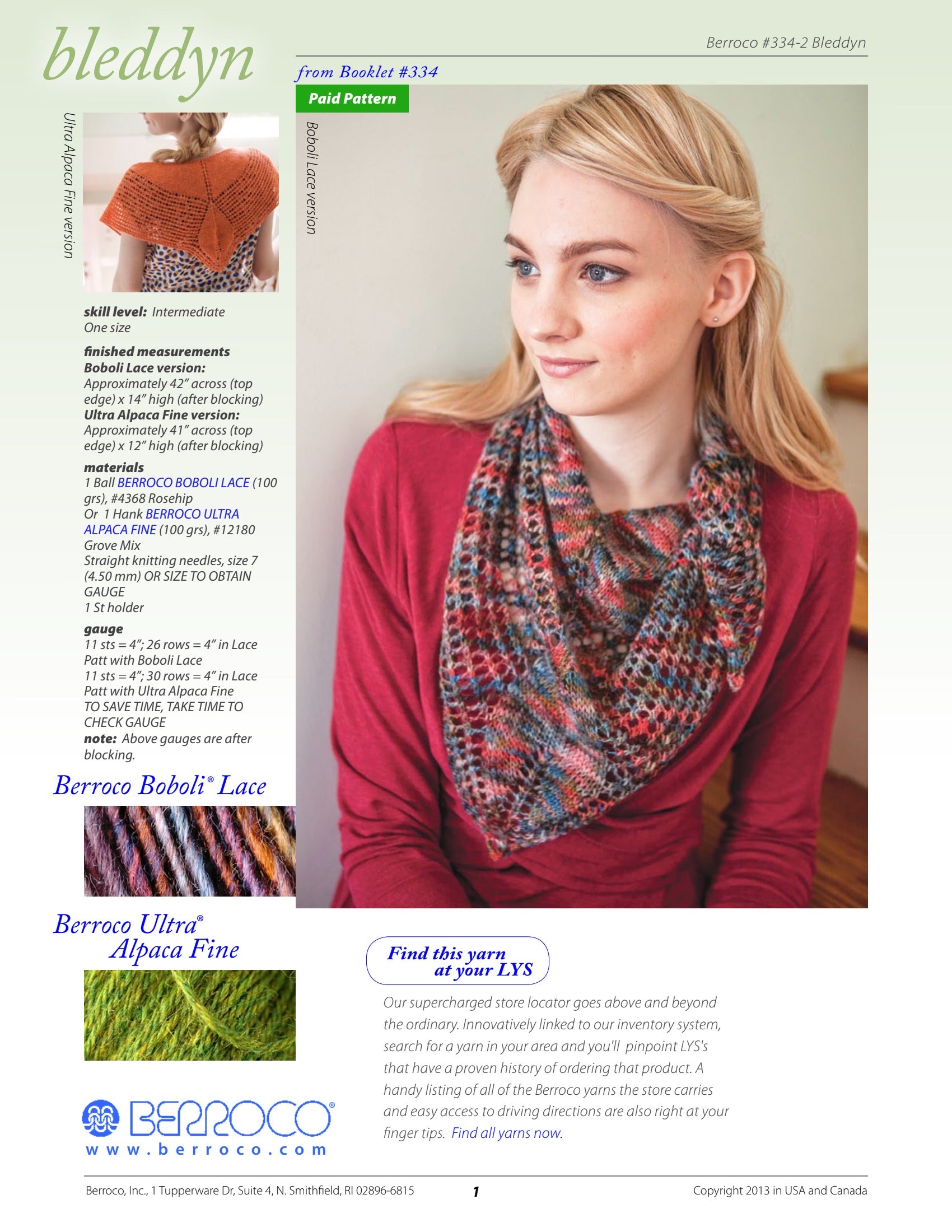 Berroco Bleddyn Wrap Knitting Pattern