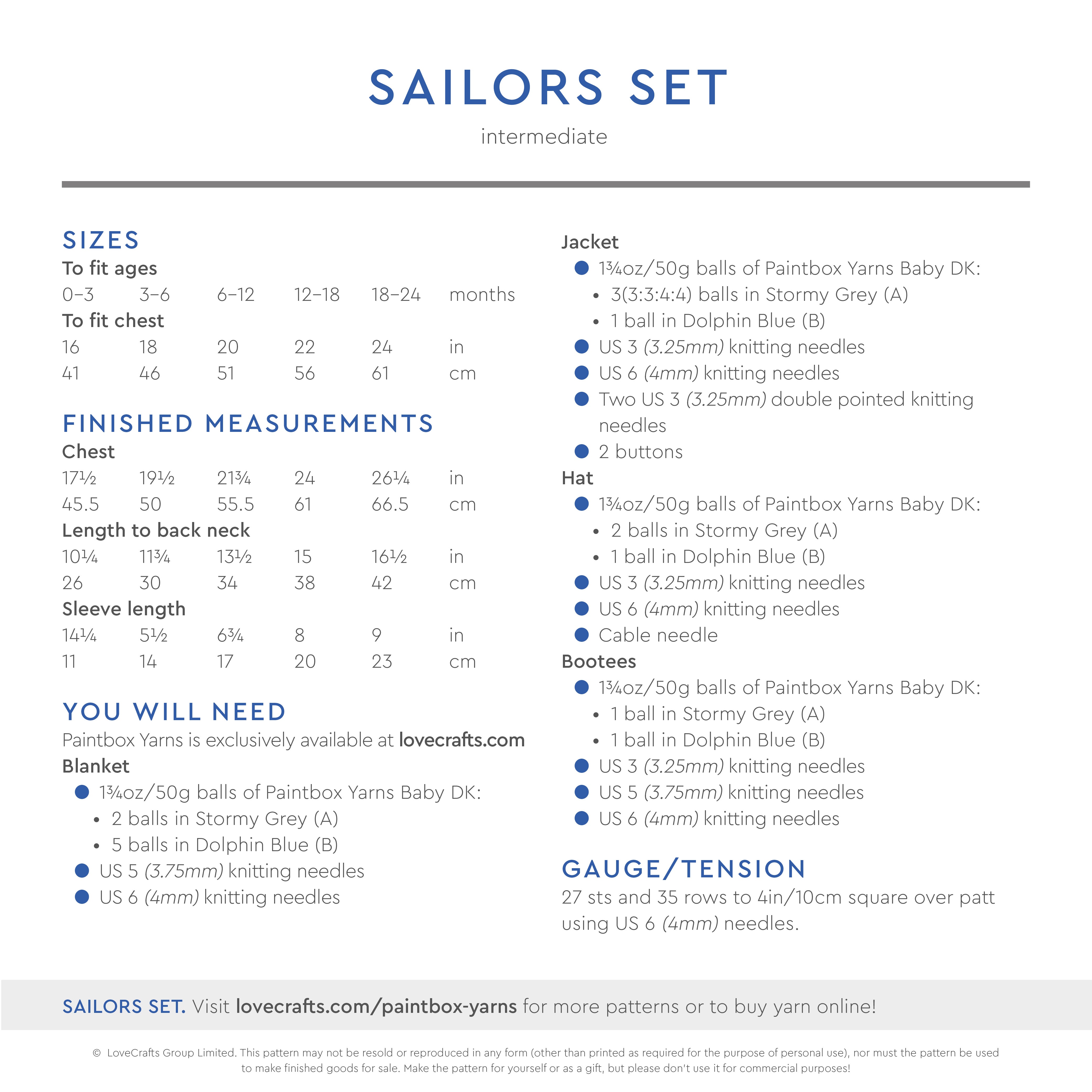 Paintbox Yarns Sailors Set Layette Knitting Pattern