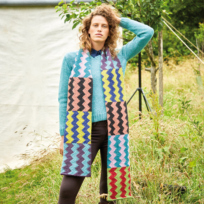 Rowan Contrast Zig Zag Scarf Knitting Pattern