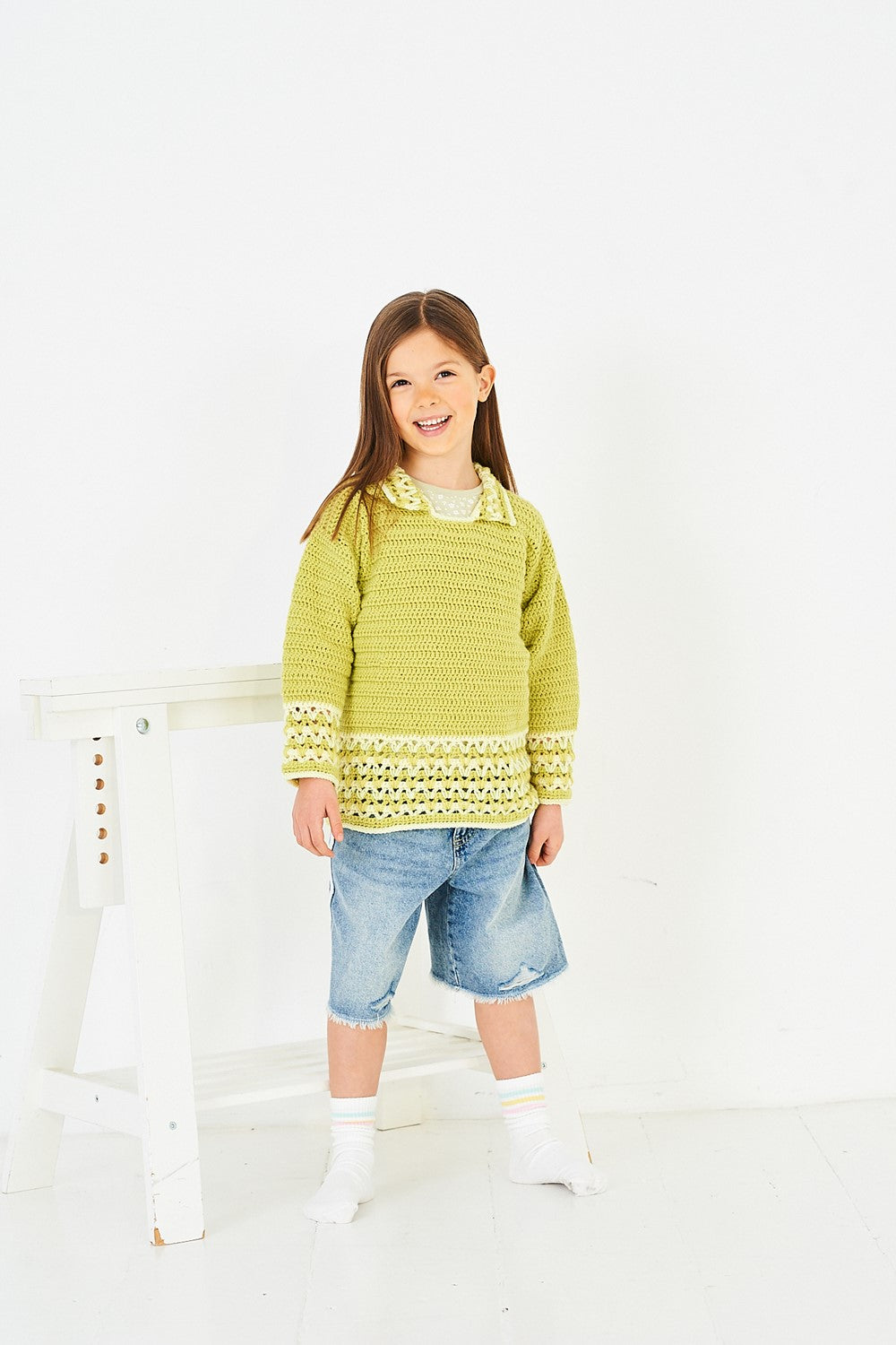 Girls Crochet Collared Sweater and Cardigan in Stylecraft Special DK