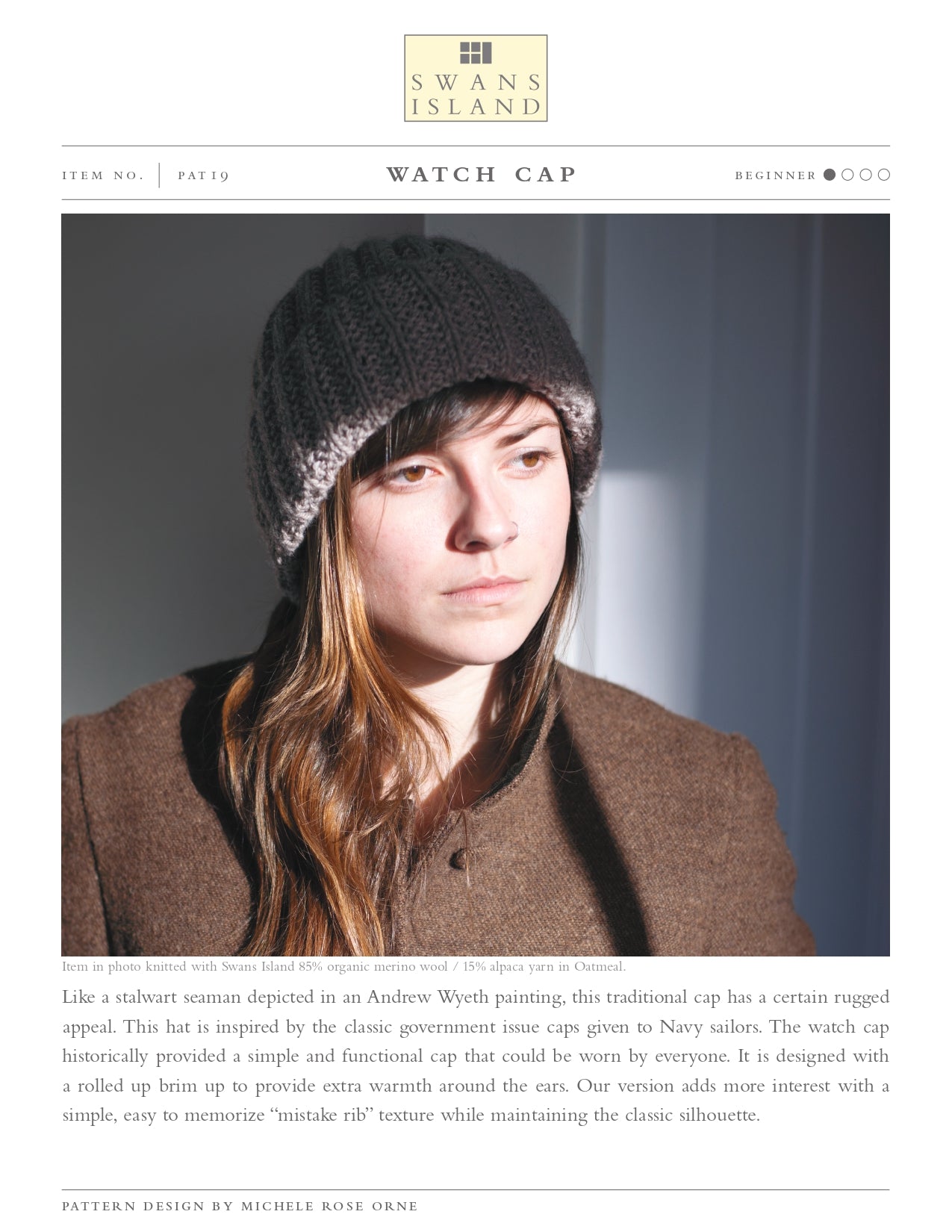 Swans Island Watch Cap Hat Knitting Pattern