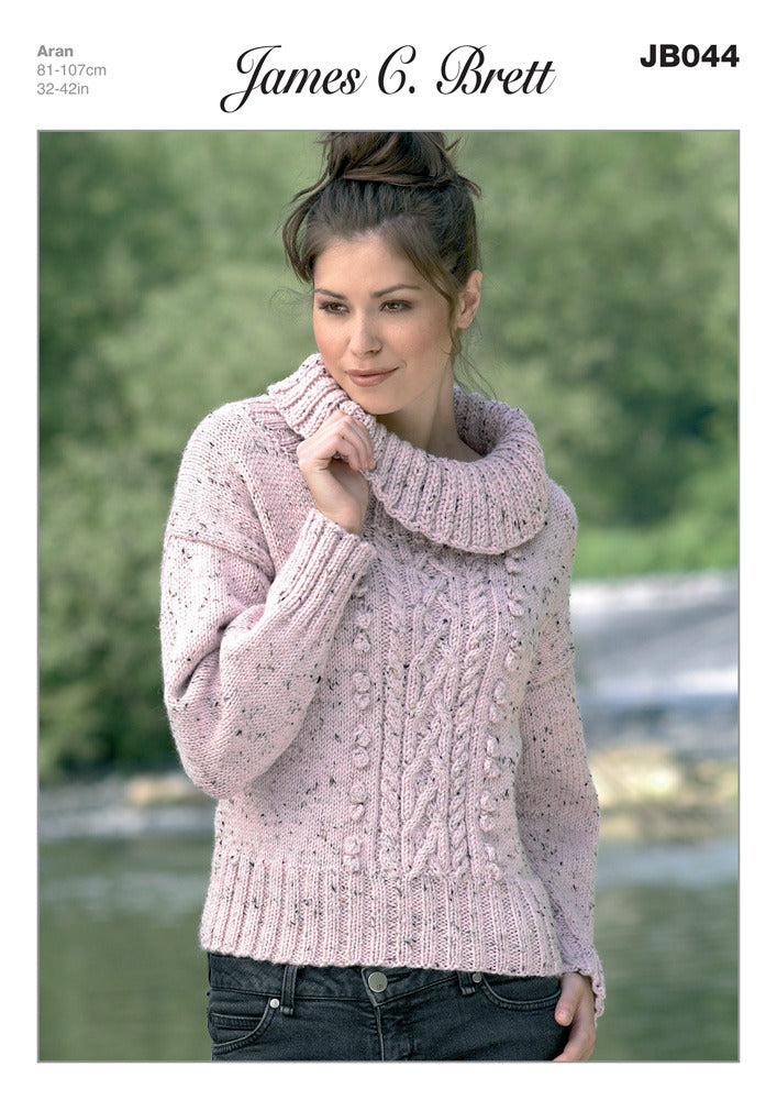James C. Brett JB044 Cabled Sweater Knitting Pattern