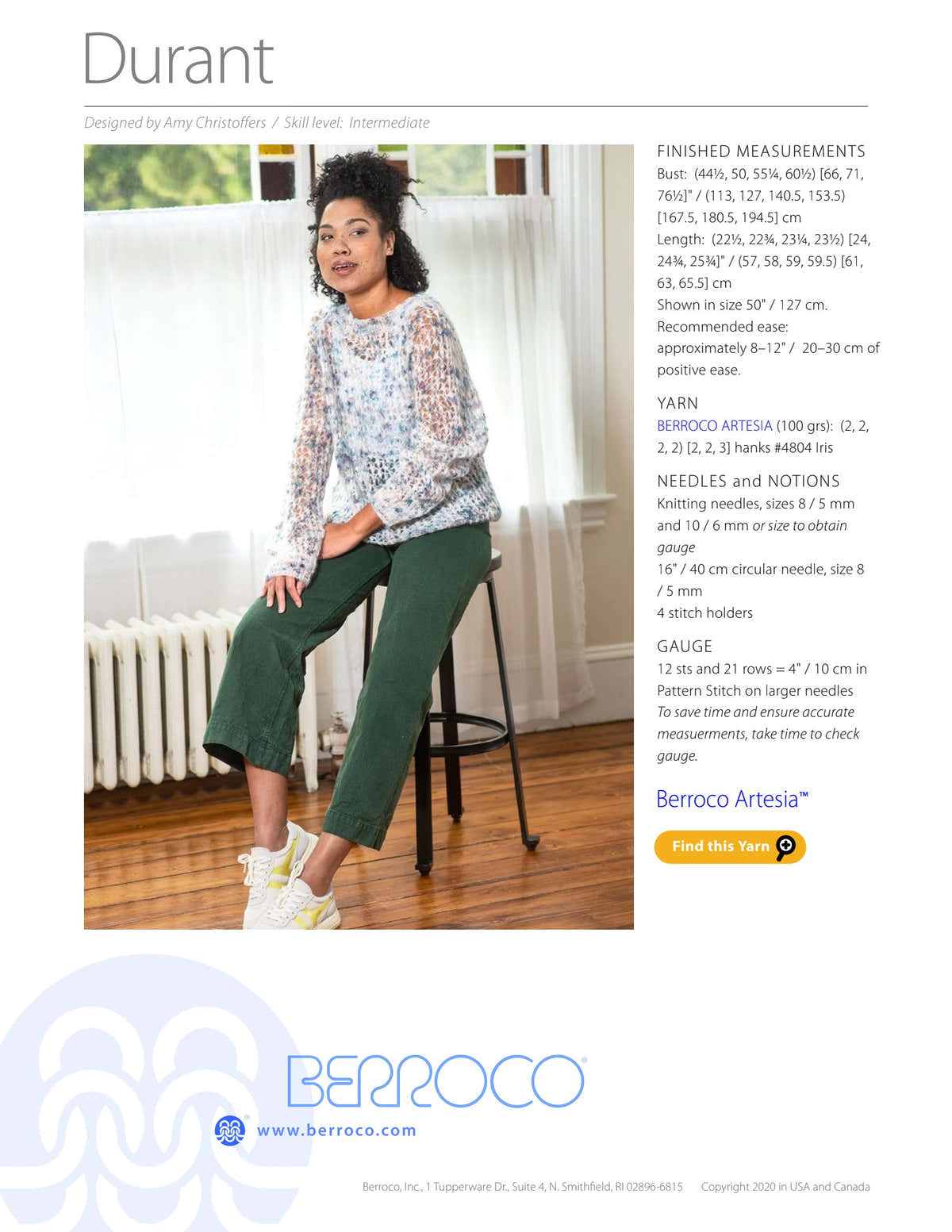 Berroco Durant Jumper Knitting Pattern