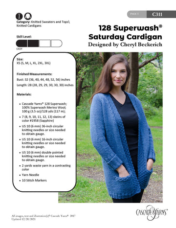 Cascade Yarns C Saturday Cardigan Knitting Pattern