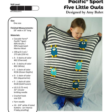Pacific Sport Five Little Owls Blanket Knitting Pattern