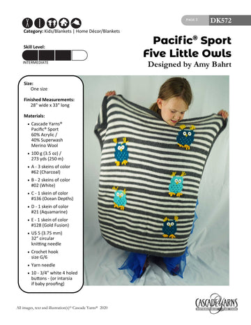 Pacific Sport Five Little Owls Blanket Knitting Pattern