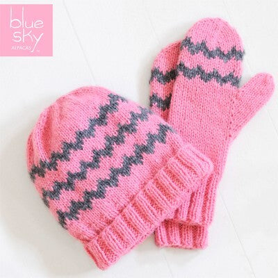 Blue Sky Fibers Zig Zag Mittens & Hat Knitting Pattern