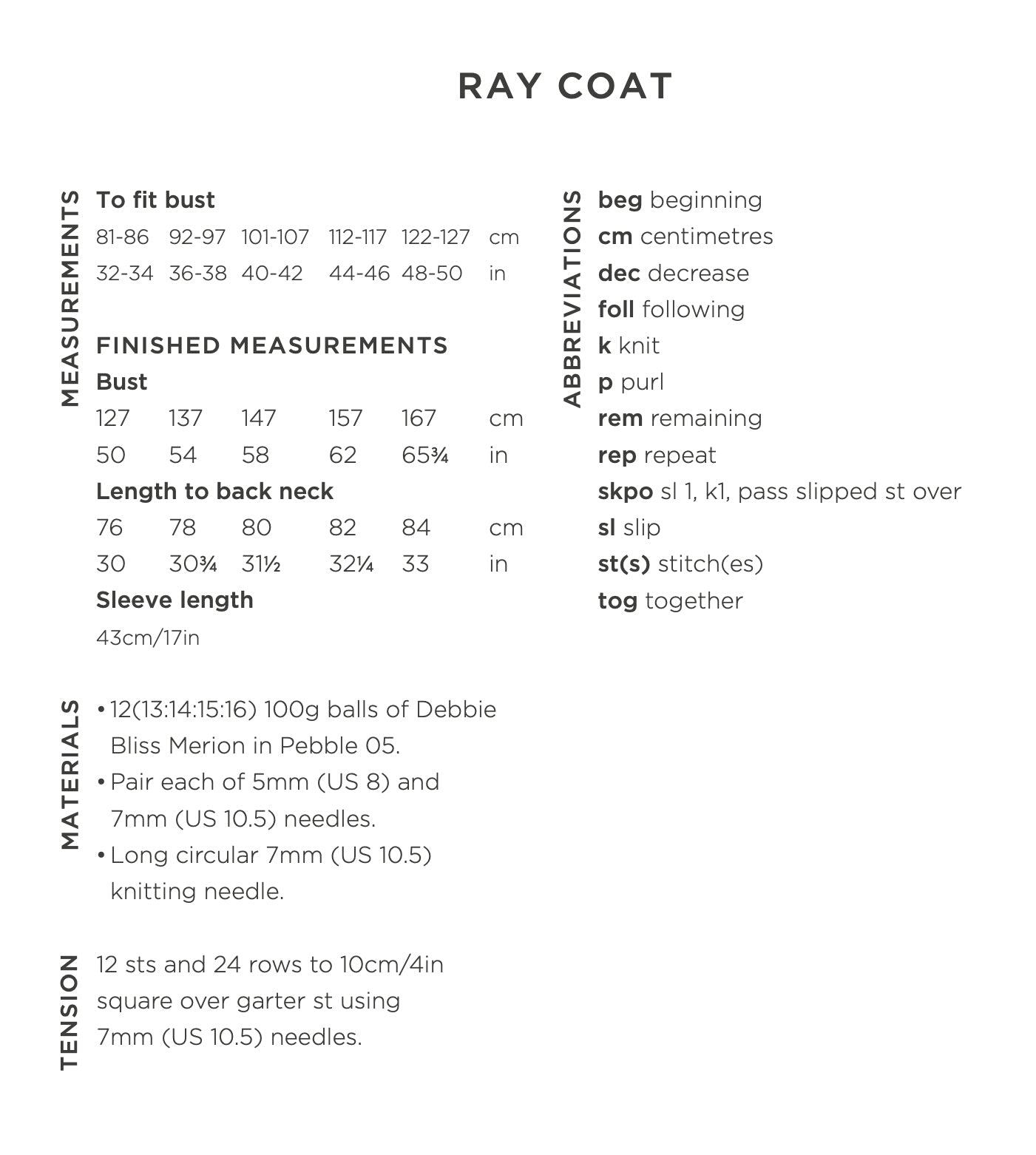Debbie Bliss Ray Coat Knitting Pattern